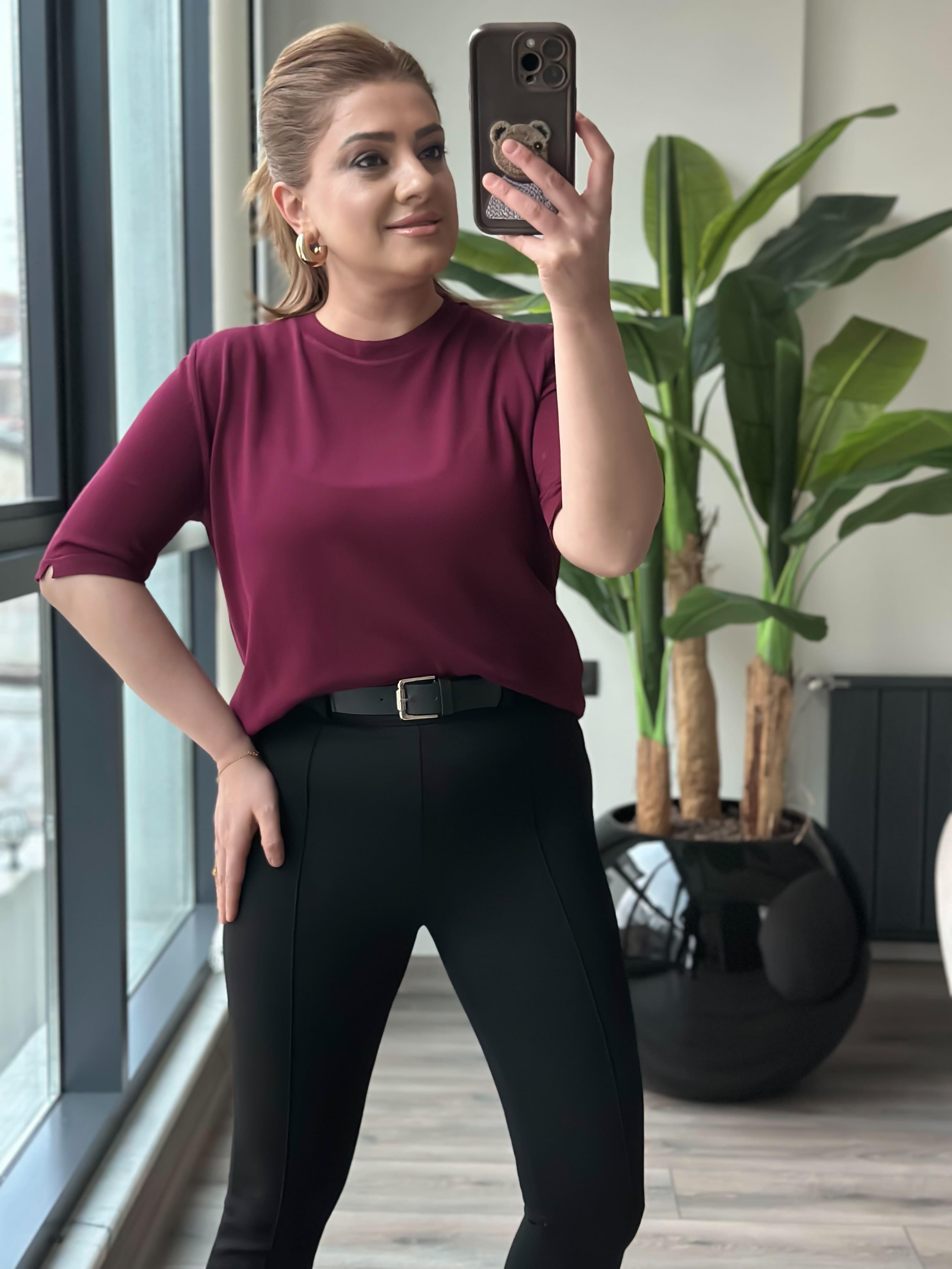 Basic Yaka Kısa Kollu Triko BORDO-23MeUST00102