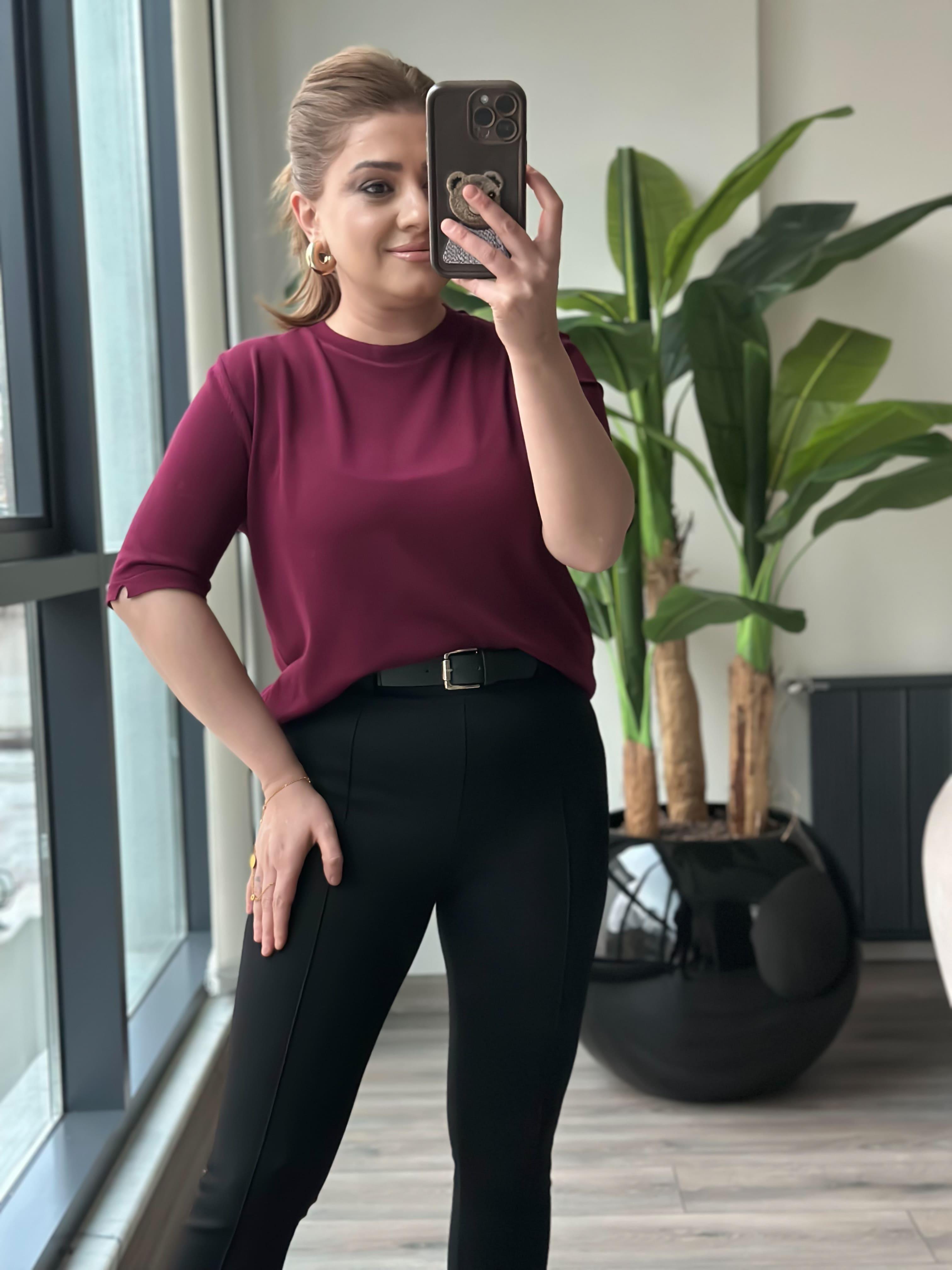 Basic Yaka Kısa Kollu Triko BORDO-23MeUST00102