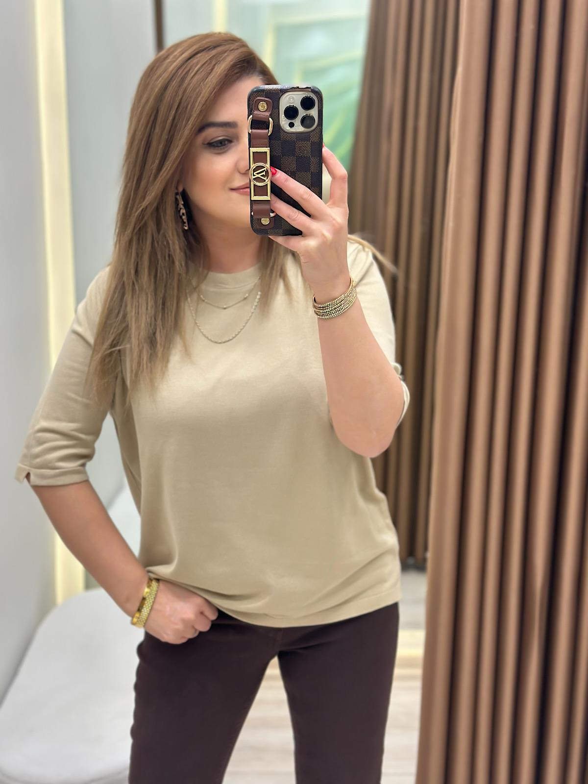 Basic Yaka Kısa Kollu Triko CAMEL-23MeUST00102