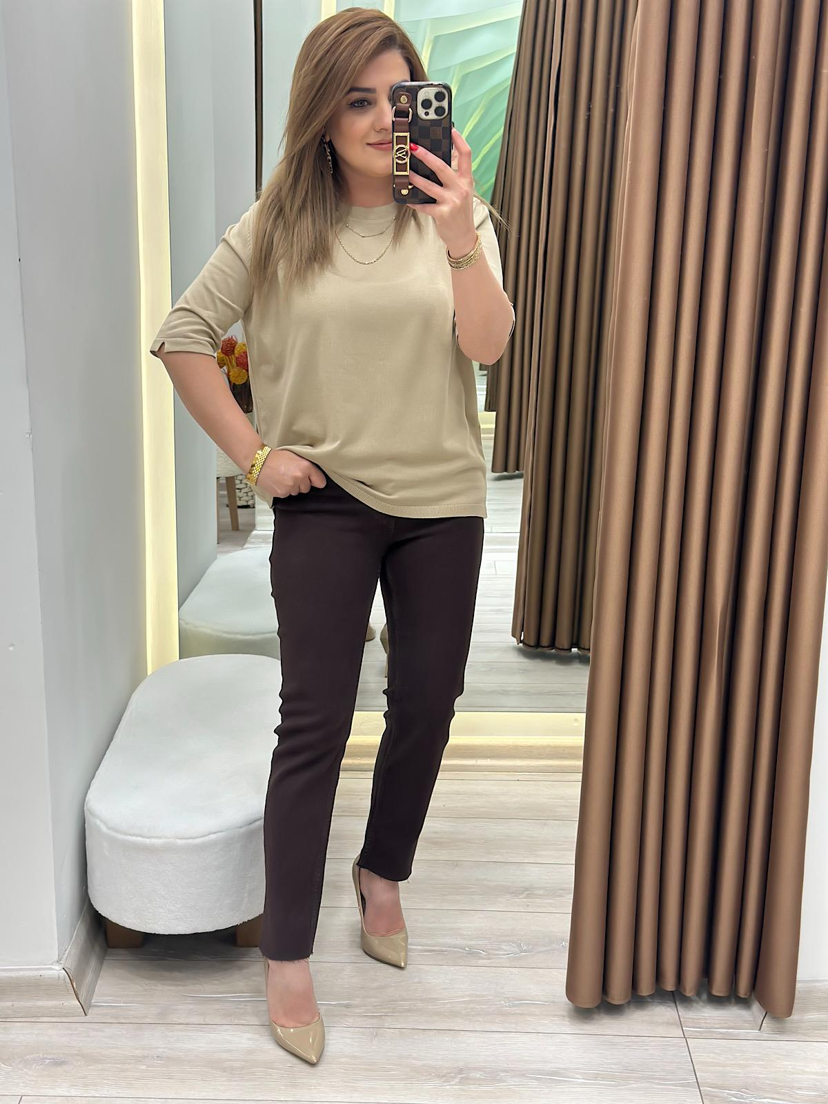 Basic Yaka Kısa Kollu Triko CAMEL-23MeUST00102