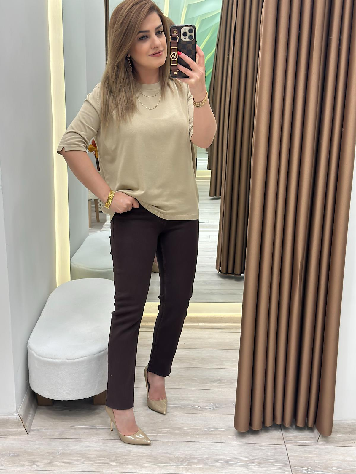 Basic Yaka Kısa Kollu Triko CAMEL-23MeUST00102