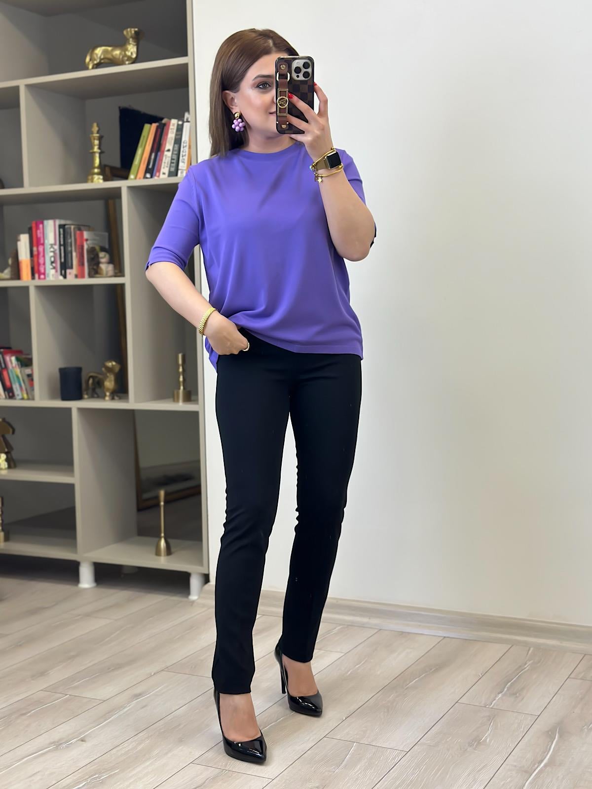 Basic Yaka Kısa Kollu Triko LİLA-23MeUST00102