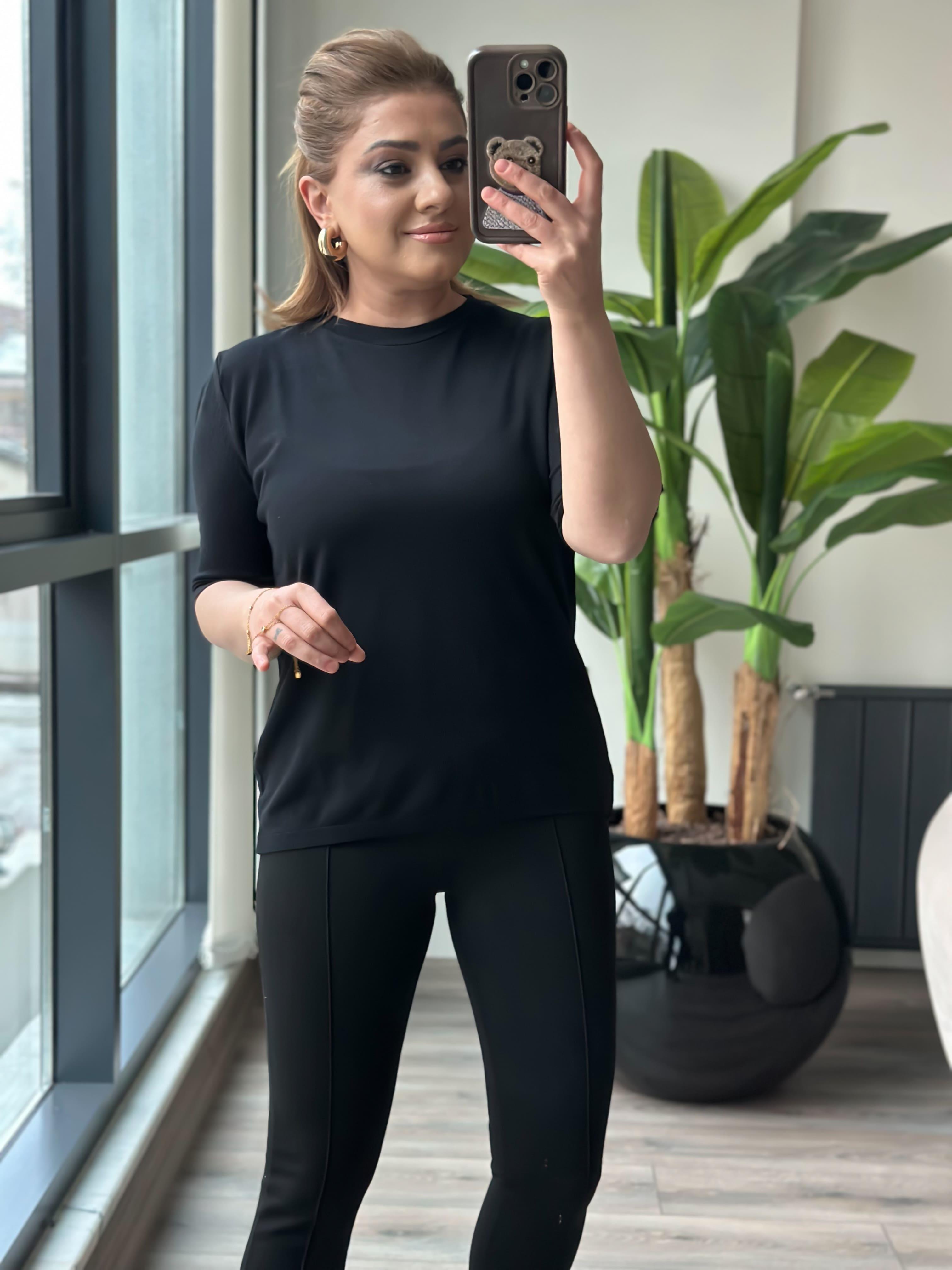 Basic Yaka Kısa Kollu Triko SİYAH-23MeUST00102