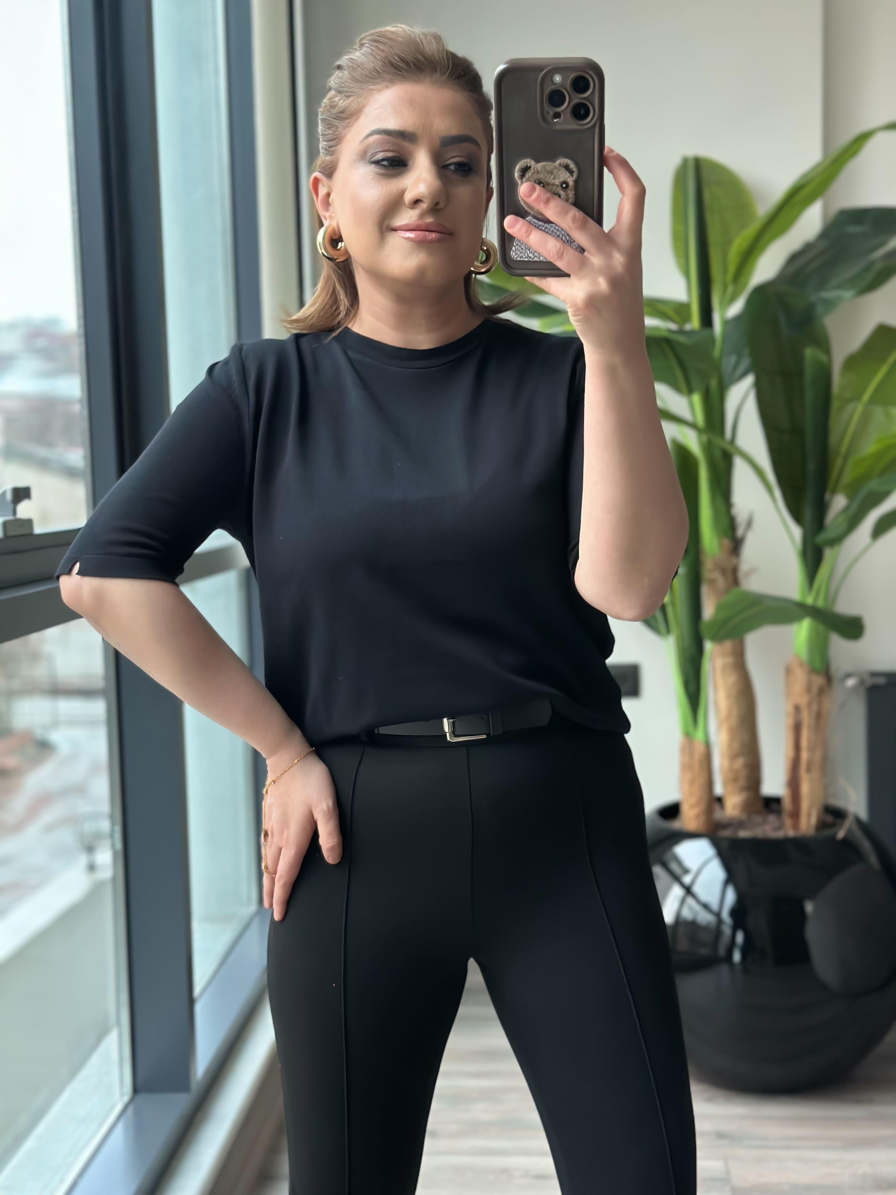 Basic Yaka Kısa Kollu Triko SİYAH-23MeUST00102