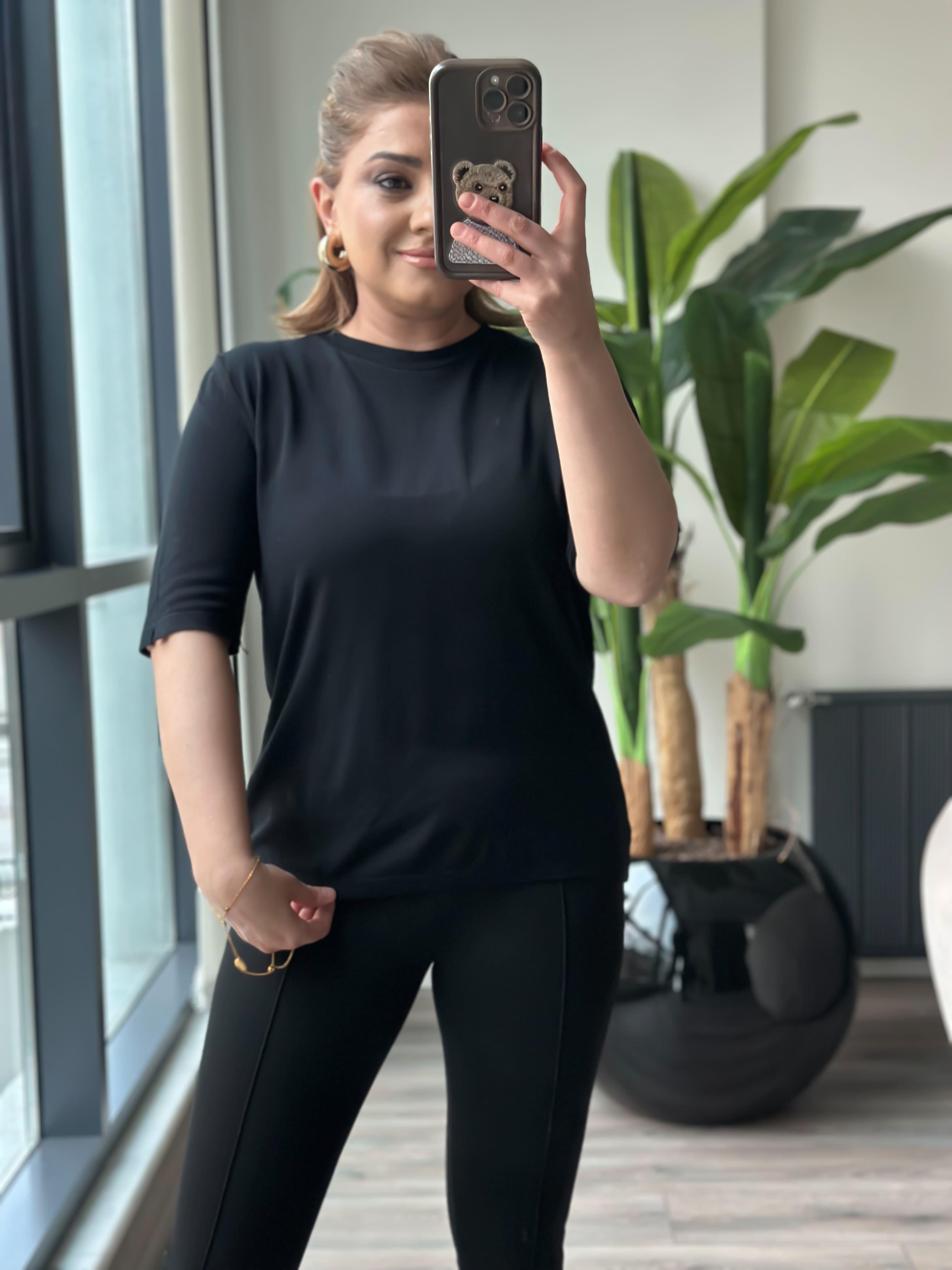 Basic Yaka Kısa Kollu Triko SİYAH-23MeUST00102