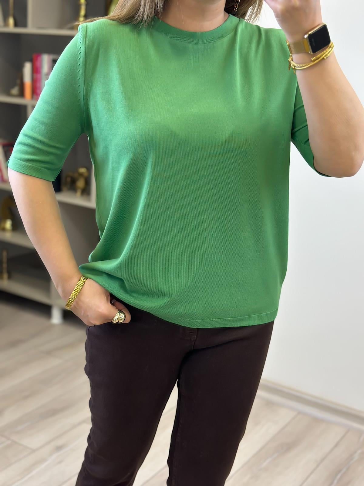 Basic Yaka Kısa Kollu Triko YEŞİL-23MeUST00102