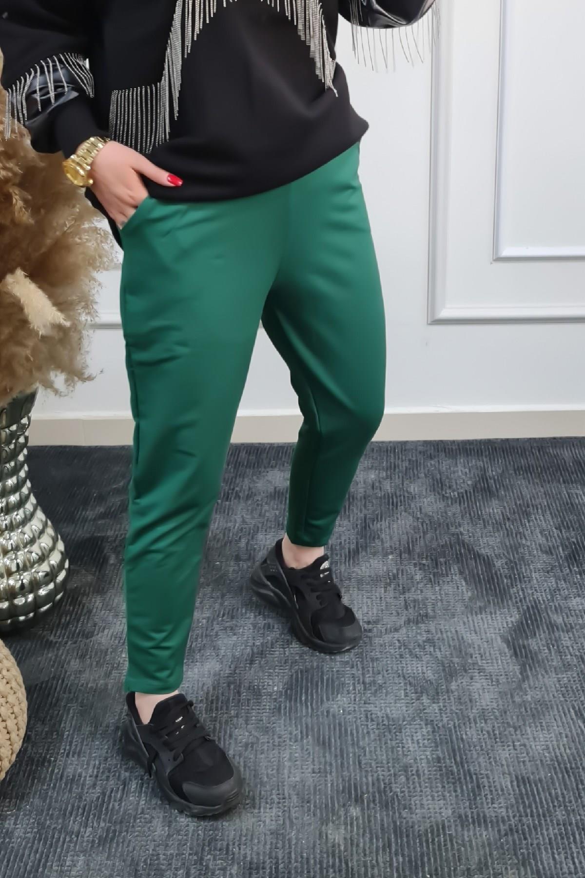 Beli İpli Paçası Yırtmaçlı Jogger Pantolon ZÜMRÜT YEŞİLİ-23MeALT00011
