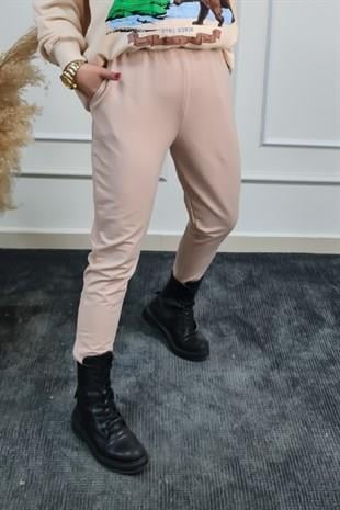 Beli İpli Paçası Yırtmaçlı Jogger Pantolon BEJ-23MeALT00011
