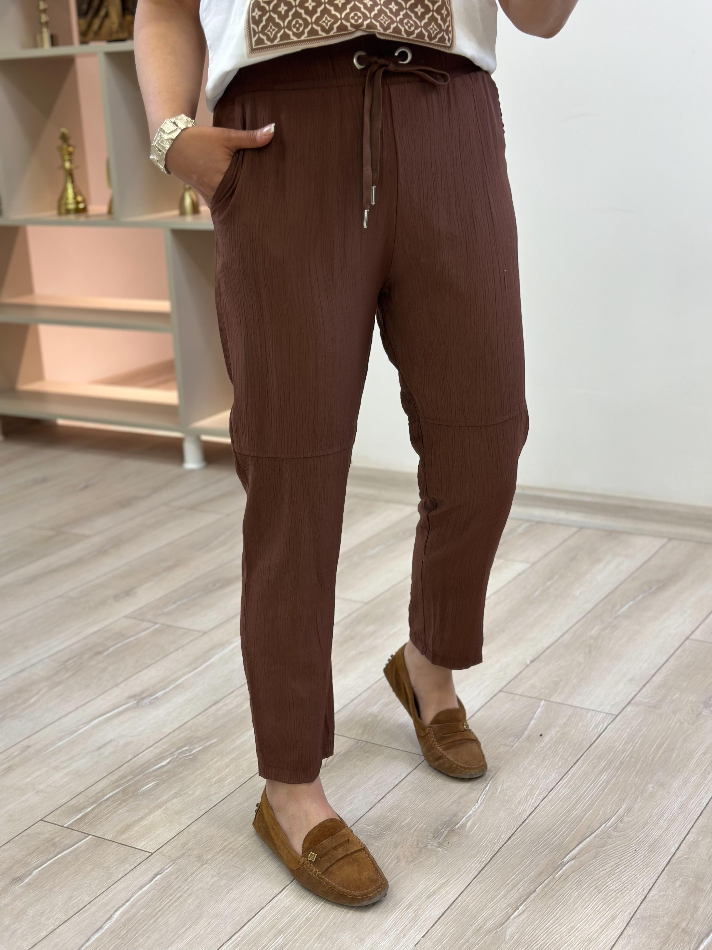 Beli Lastikli Keten Pantolon KAHVE-23YALT000061