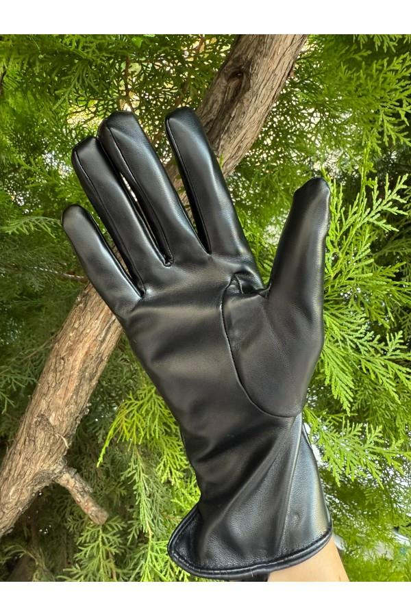 Bileği İncili  Deri Eldiven SİYAH-23KAKS000030