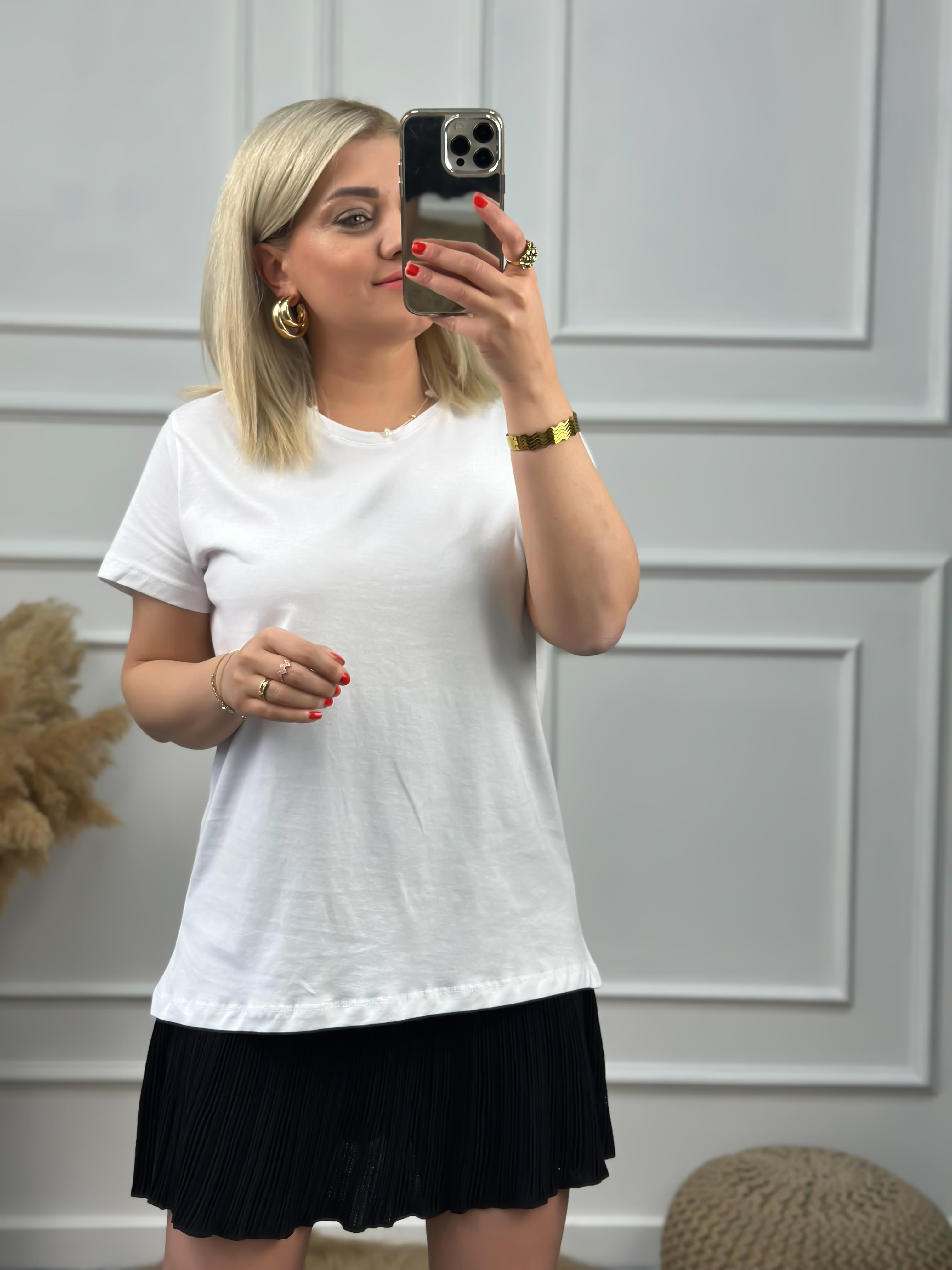 Bisikilet Yaka Basic Tshirt BEYAZ-23MeUST00063