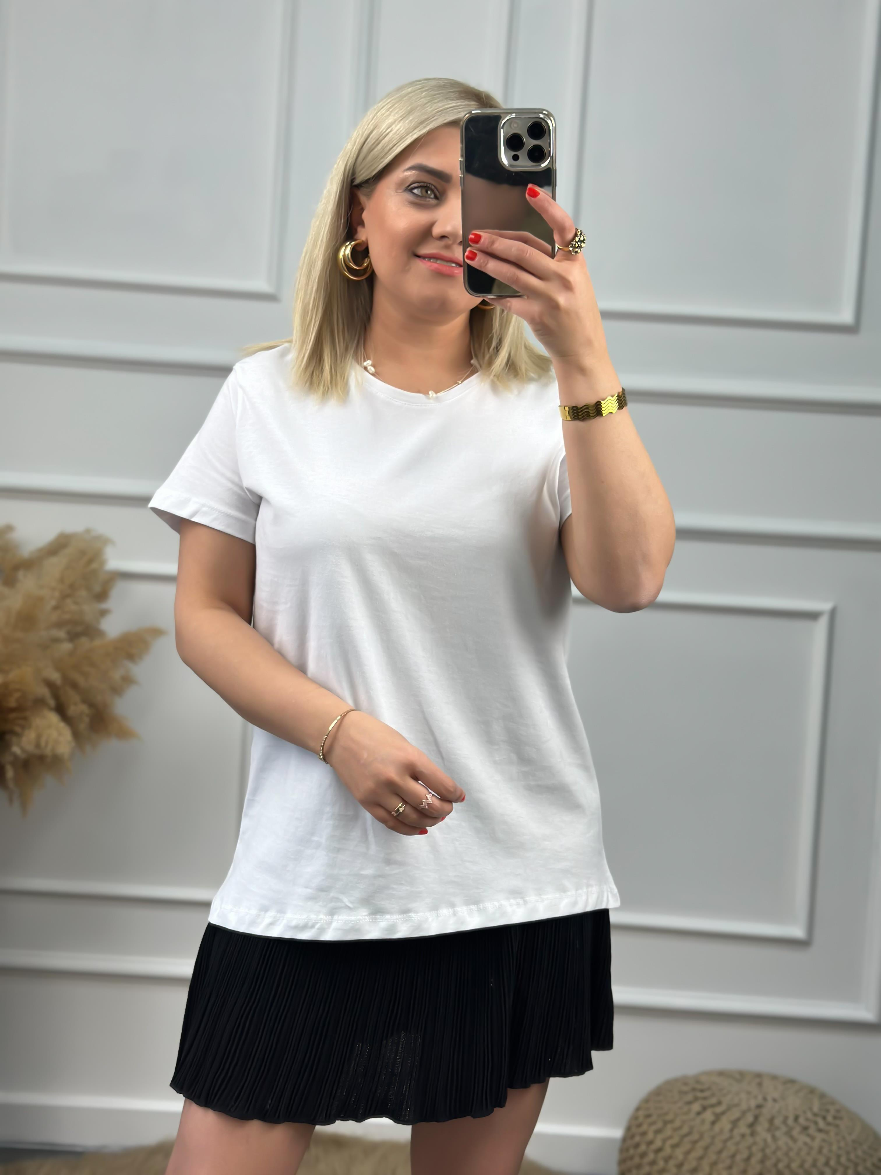 Bisikilet Yaka Basic Tshirt BEYAZ-23MeUST00063