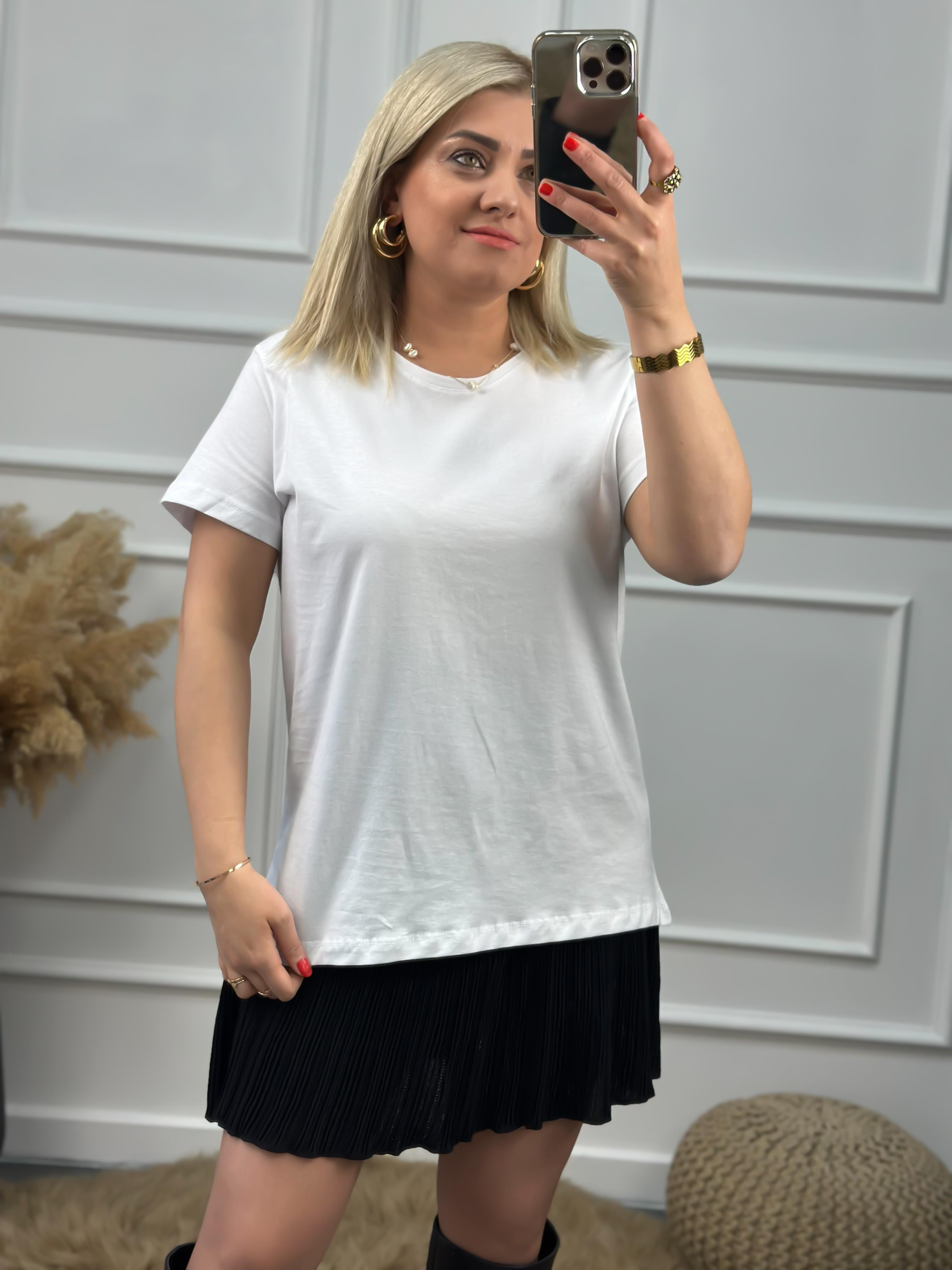 Bisikilet Yaka Basic Tshirt BEYAZ-23MeUST00063
