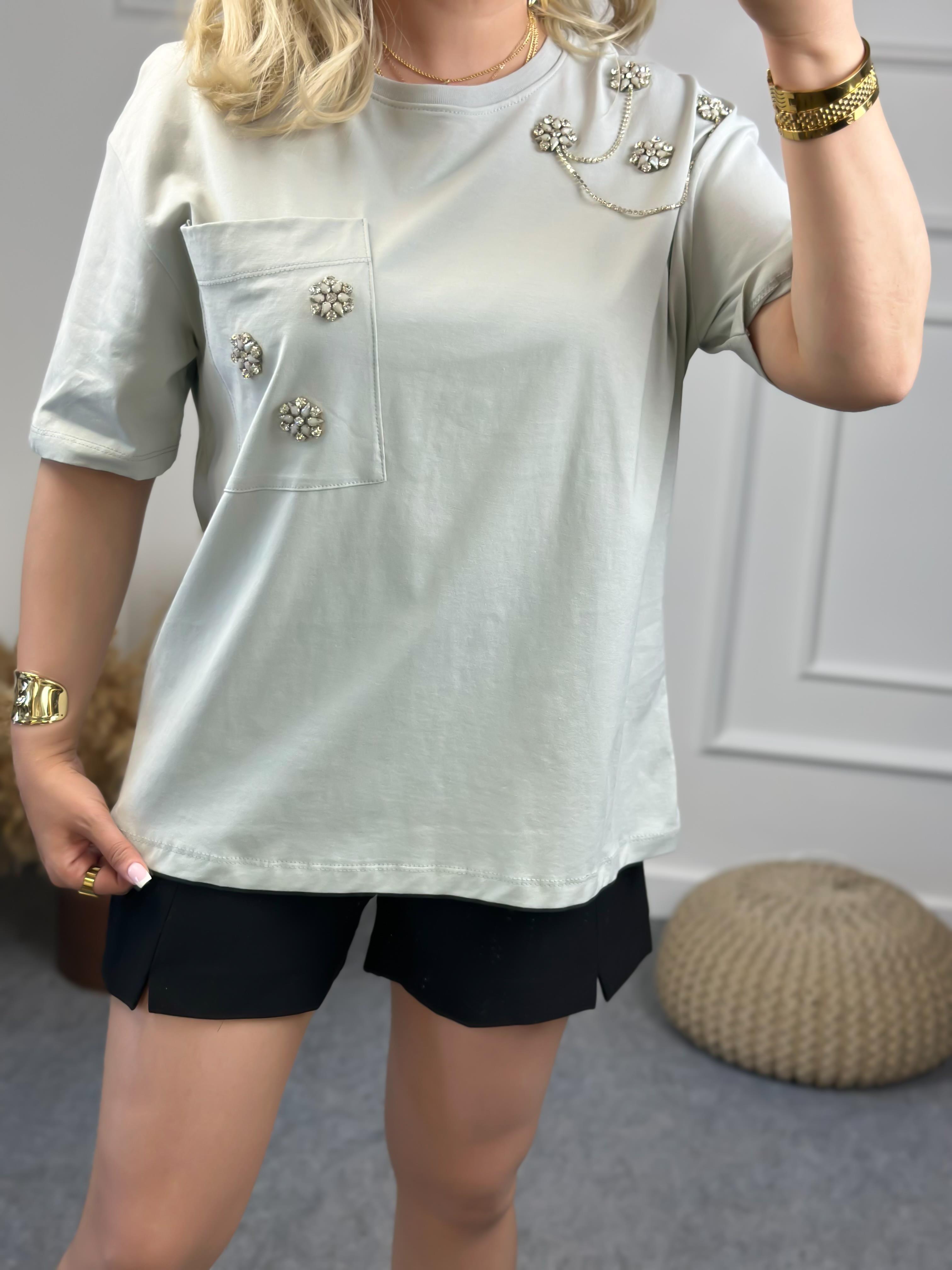 Cebi Taşlı Tshirt Mint-23YUST000075