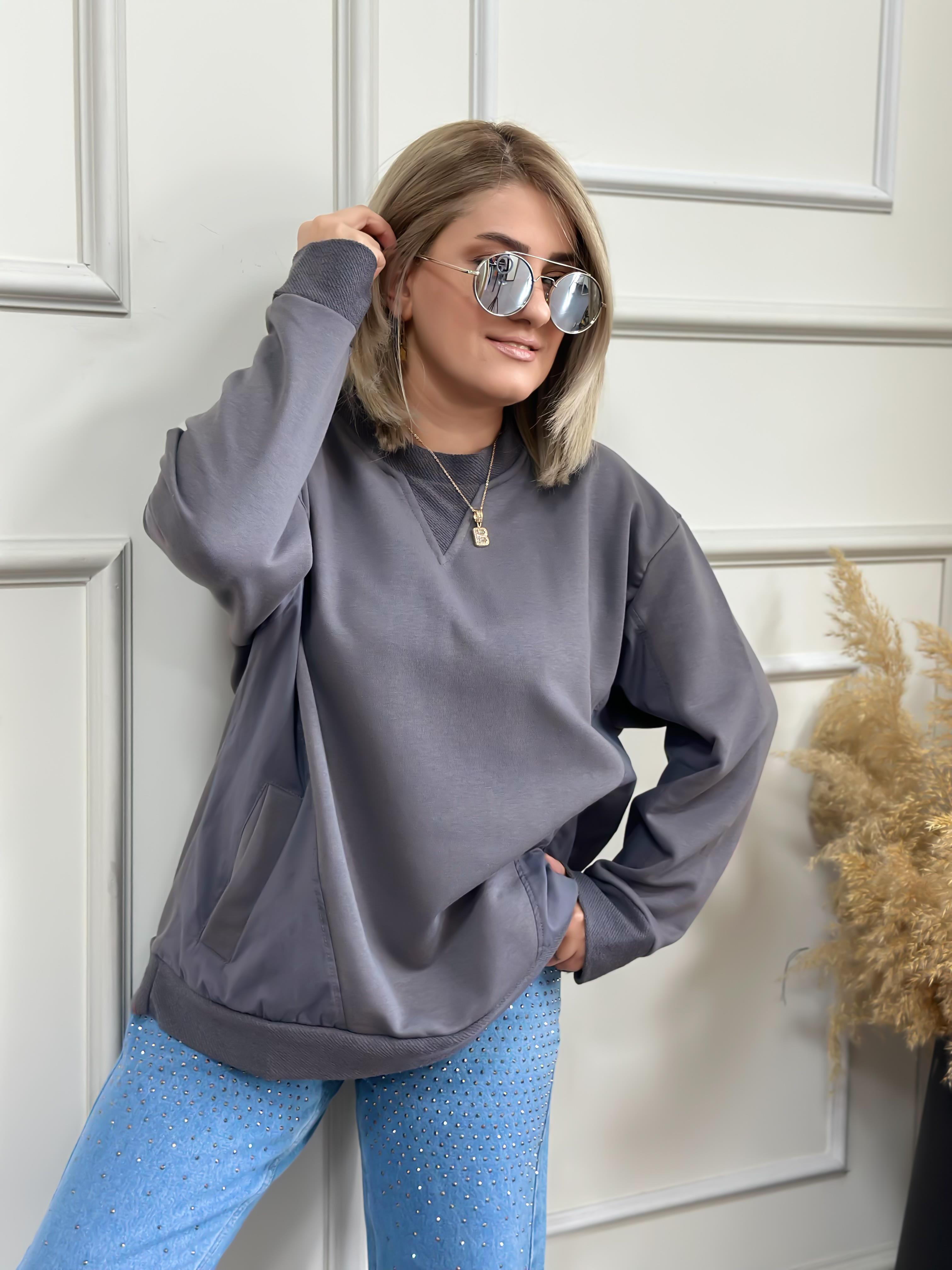 Cepli Poplin Detaylı Sweatshırt ANTRASİT-23KUST000022