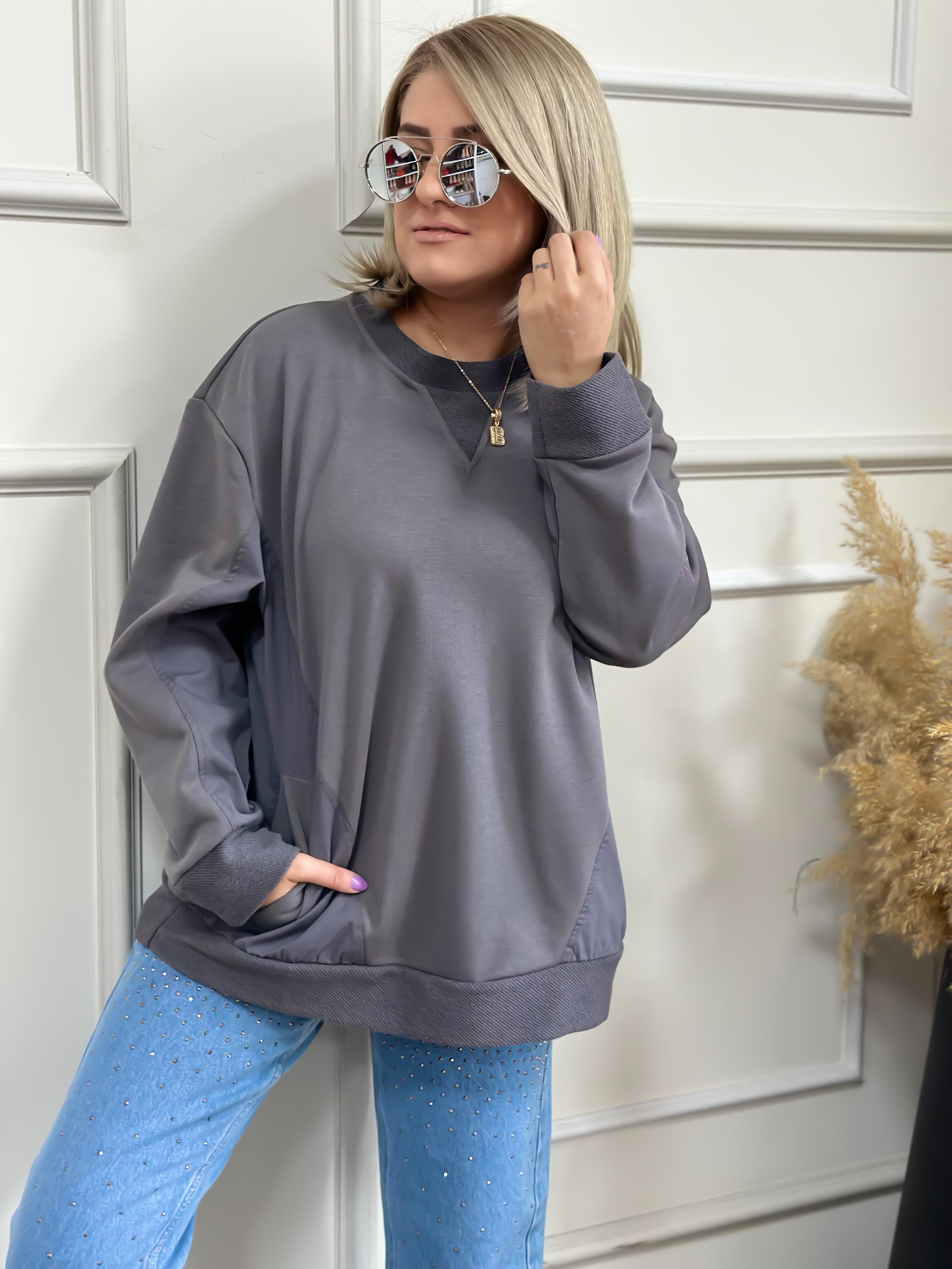 Cepli Poplin Detaylı Sweatshırt ANTRASİT-23KUST000022