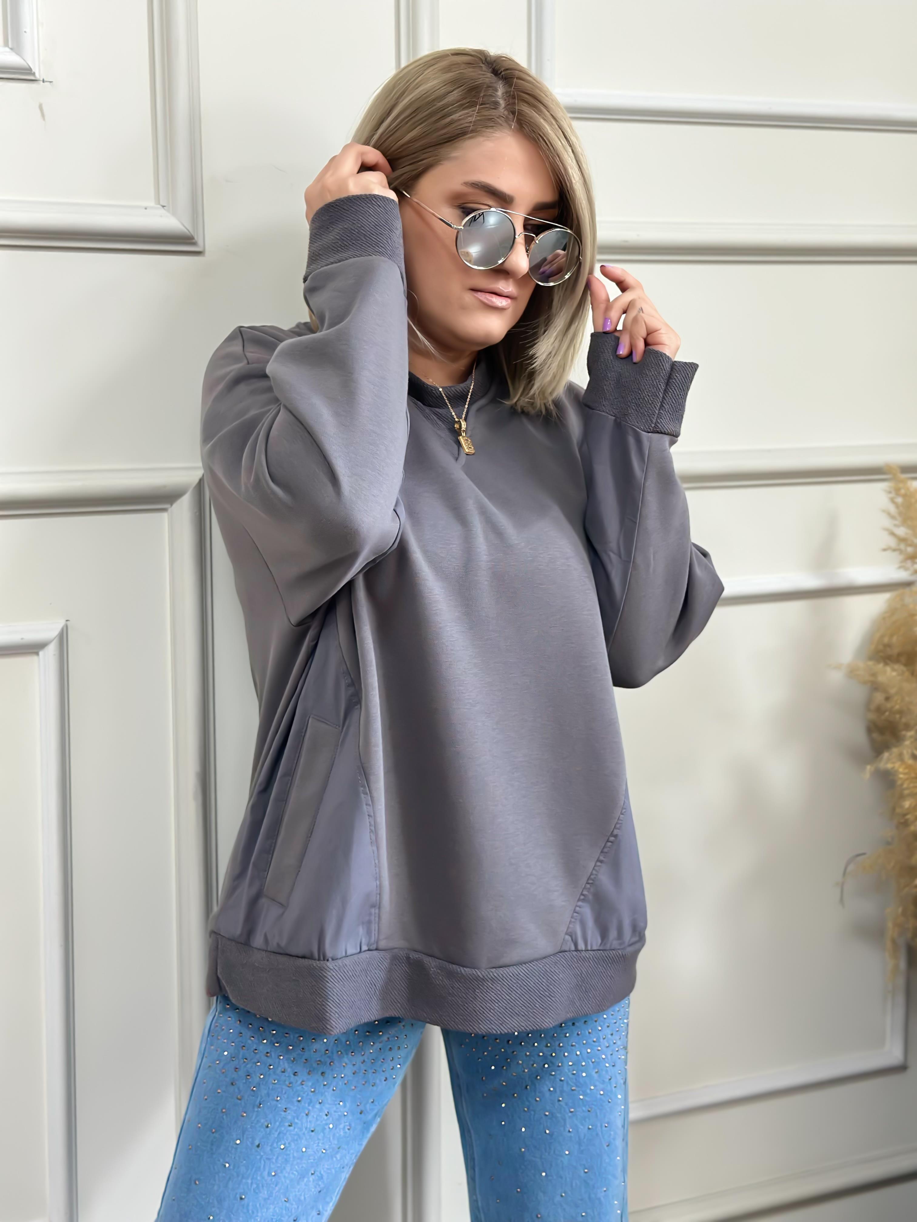 Cepli Poplin Detaylı Sweatshırt ANTRASİT-23KUST000022