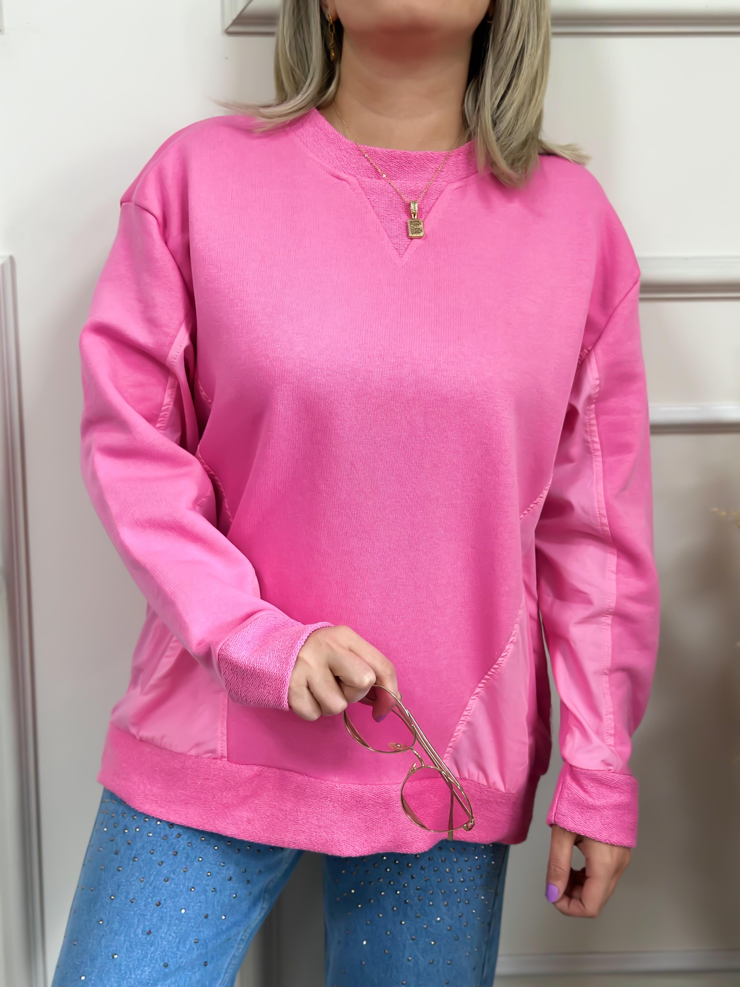 Cepli Poplin Detaylı Sweatshırt PEMBE-23KUST000022