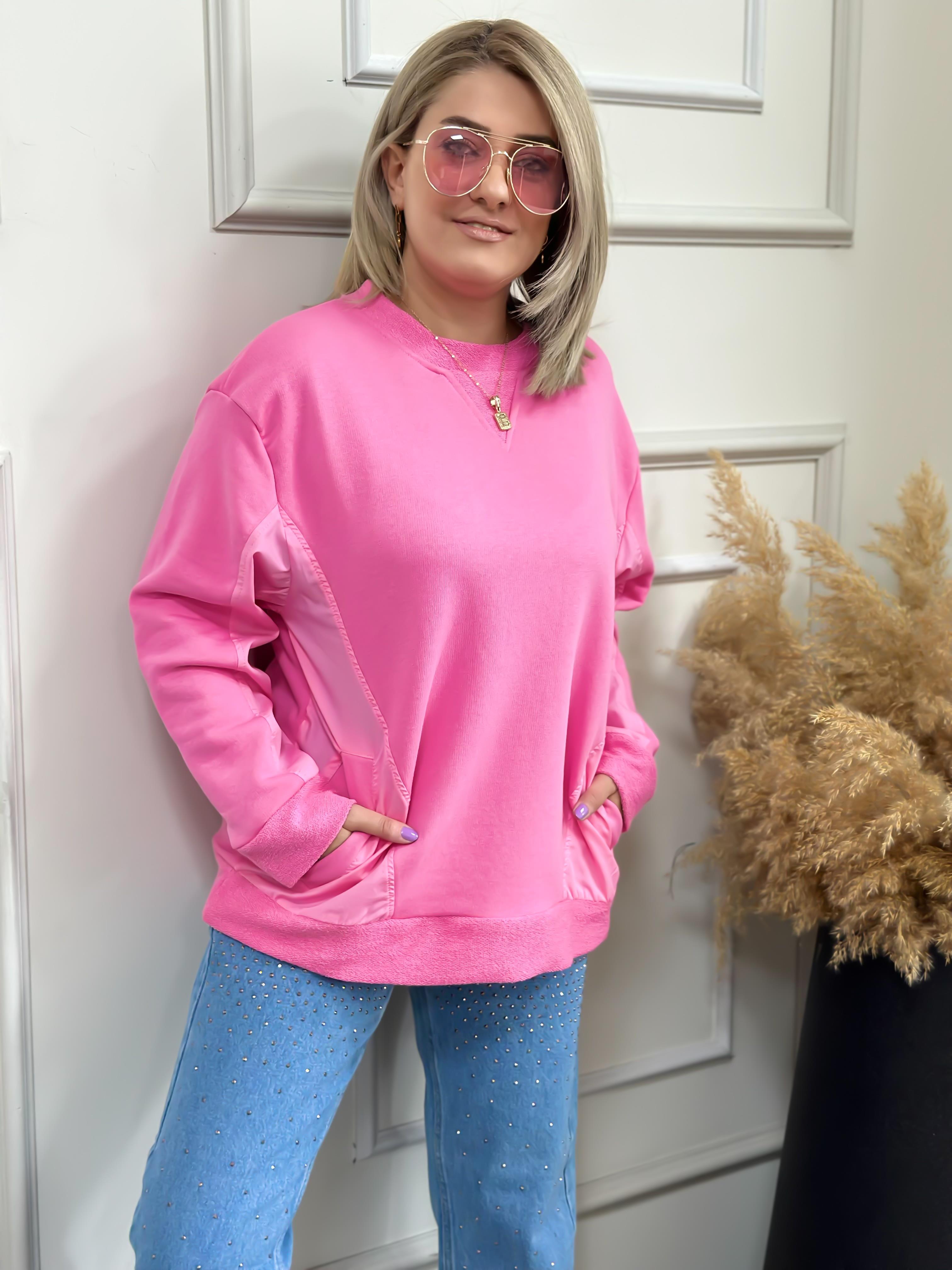 Cepli Poplin Detaylı Sweatshırt PEMBE-23KUST000022