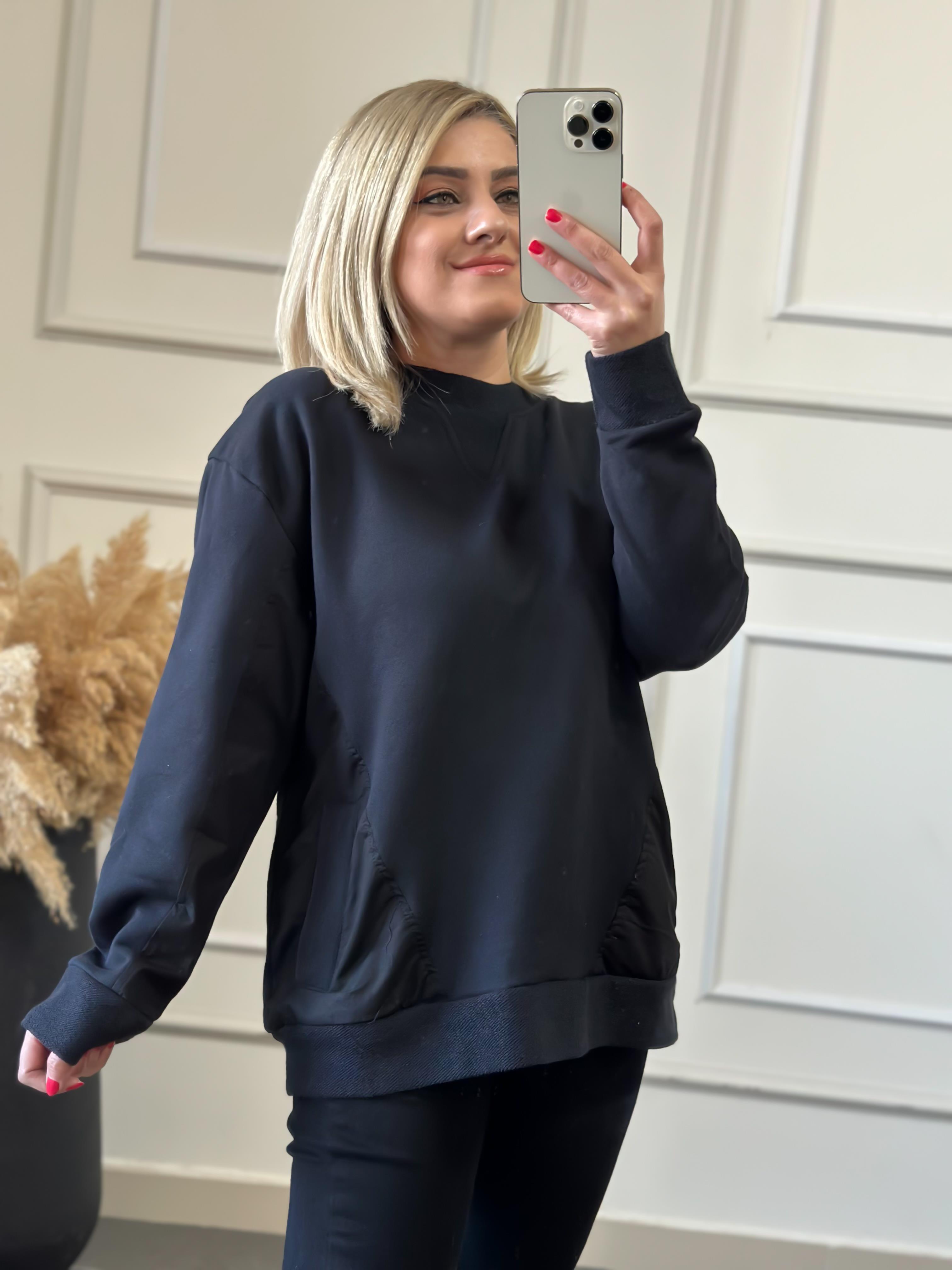 Cepli Poplin Detaylı Sweatshırt SİYAH-23KUST000022