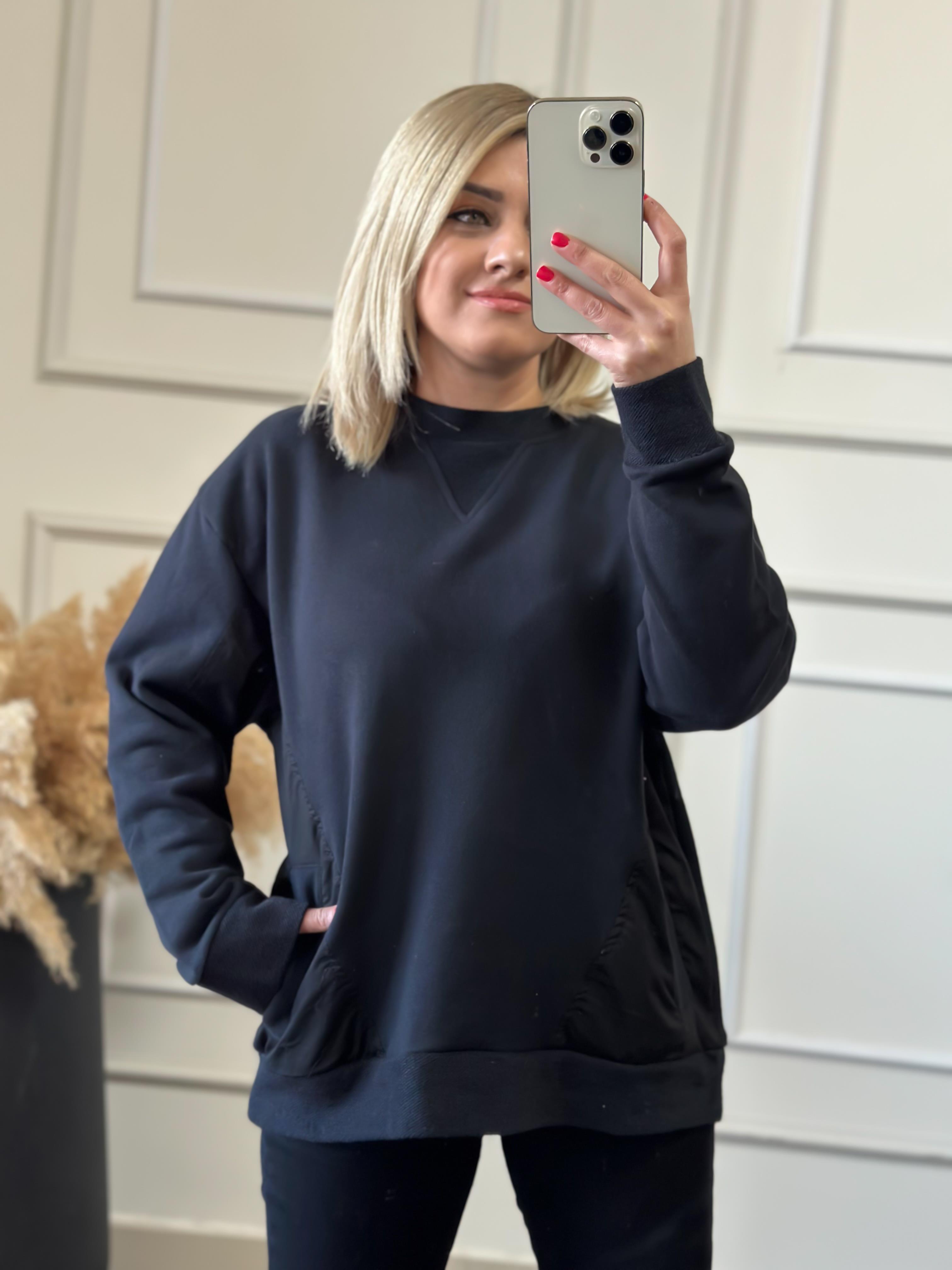 Cepli Poplin Detaylı Sweatshırt SİYAH-23KUST000022