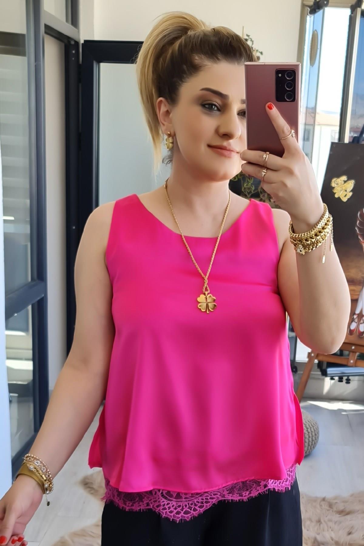 Dantel Detay Askılı Bluz FUŞYA-23MeUST00042