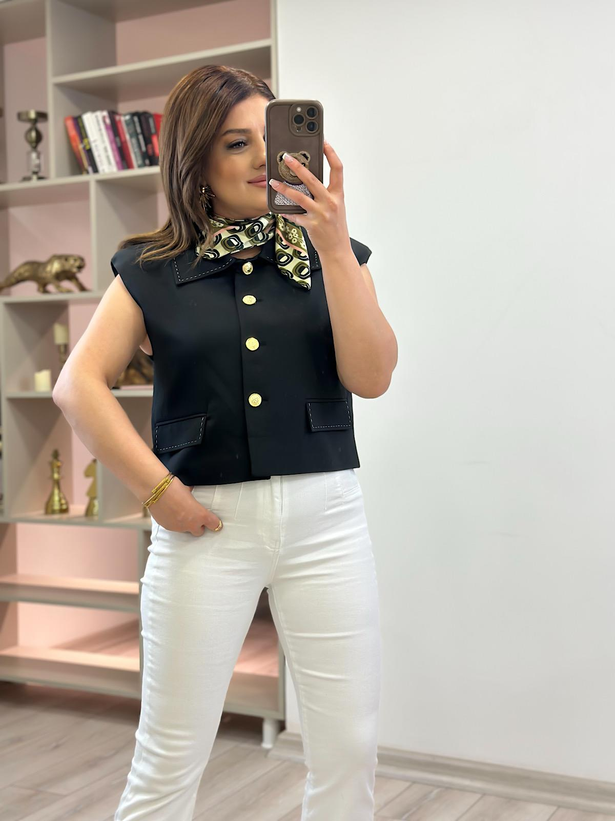 Dikiş Detay Vatkalı Yelek SİYAH-23YDIS000011