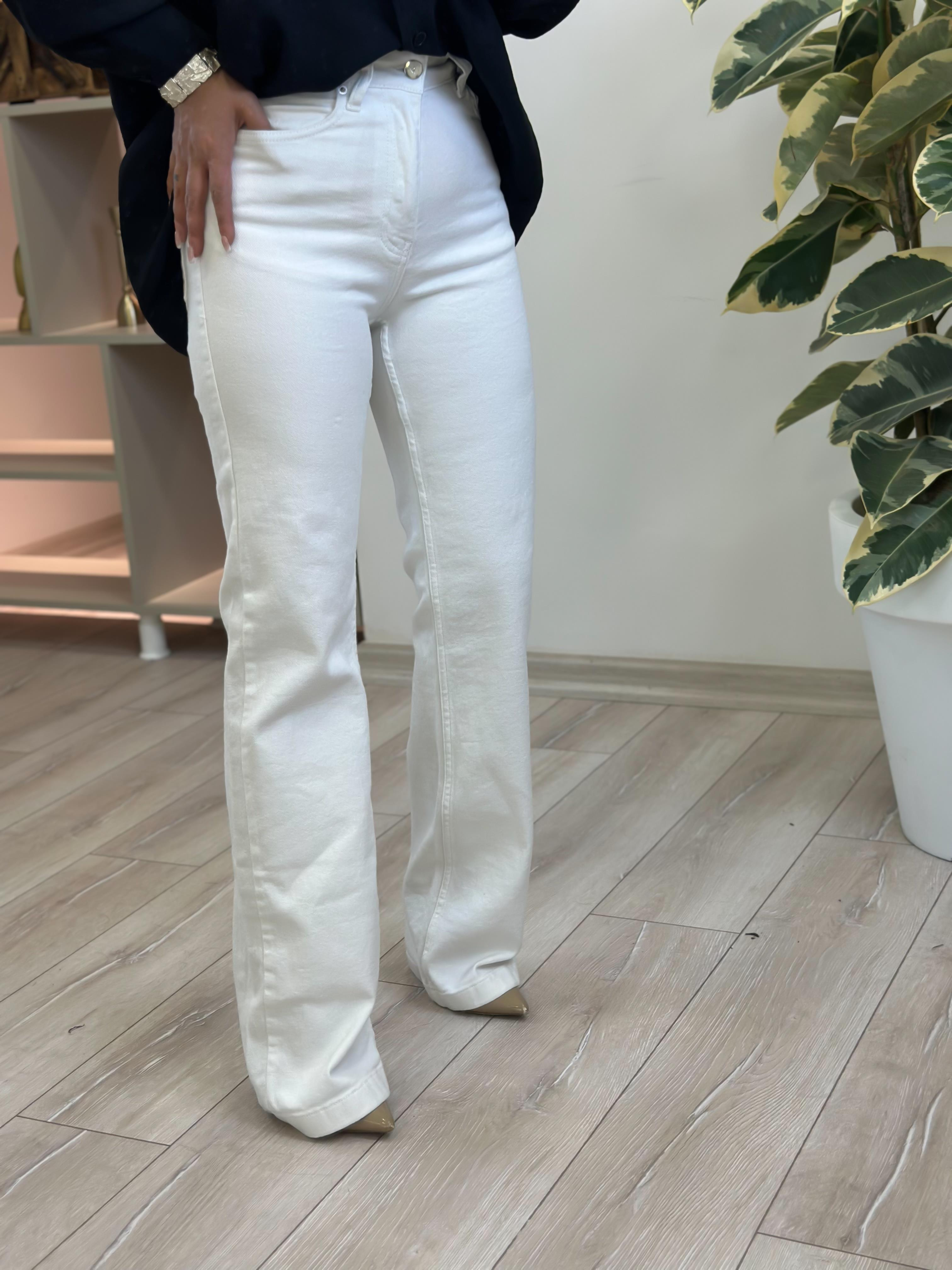 Dikişli  Paça Relax Kot Pantolon BEYAZ-23YALT000079