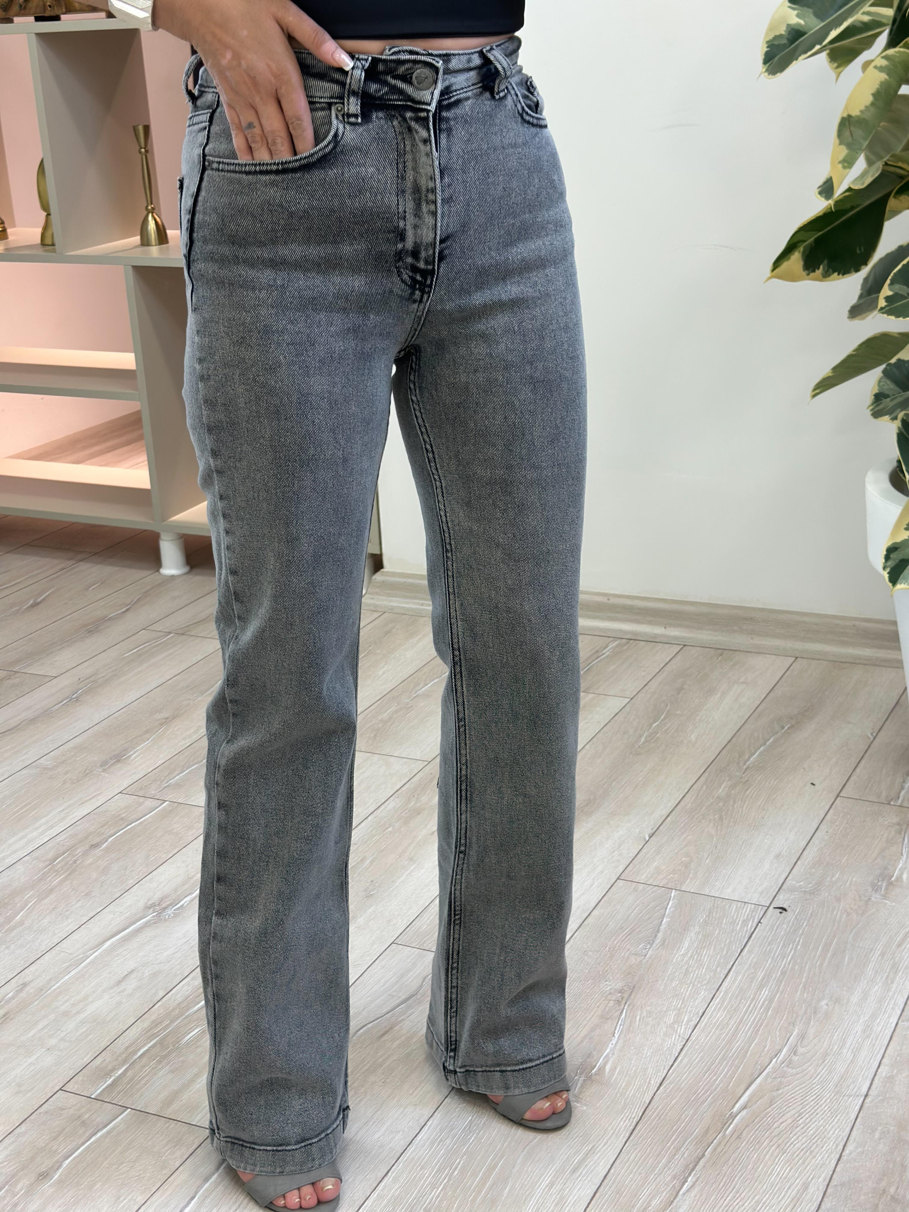 Dikişli  Paça Relax Kot Pantolon GRİ-23YALT000079