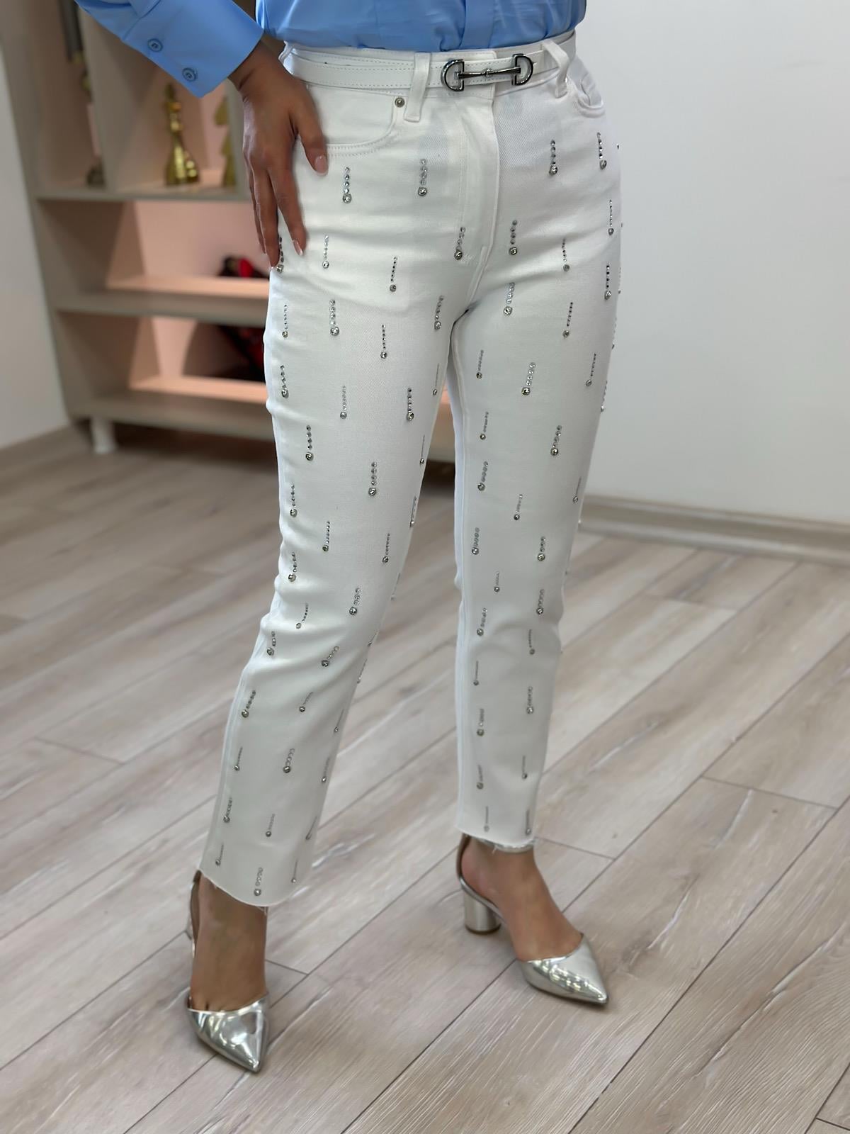 Droplı Taş Detaylı Jean BEYAZ-23YALT000069