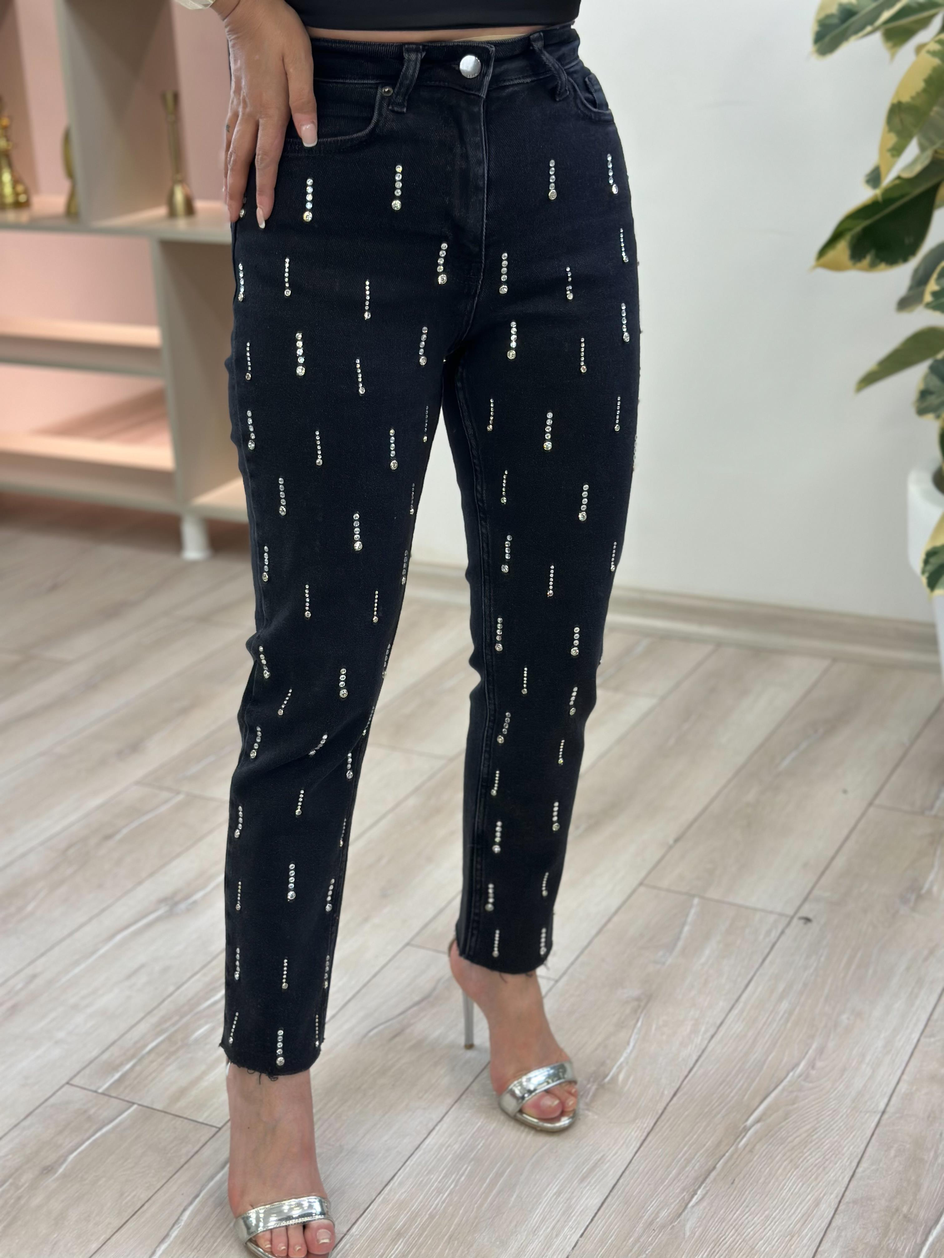 Droplı Taş Detaylı Jean SİYAH-23YALT000069