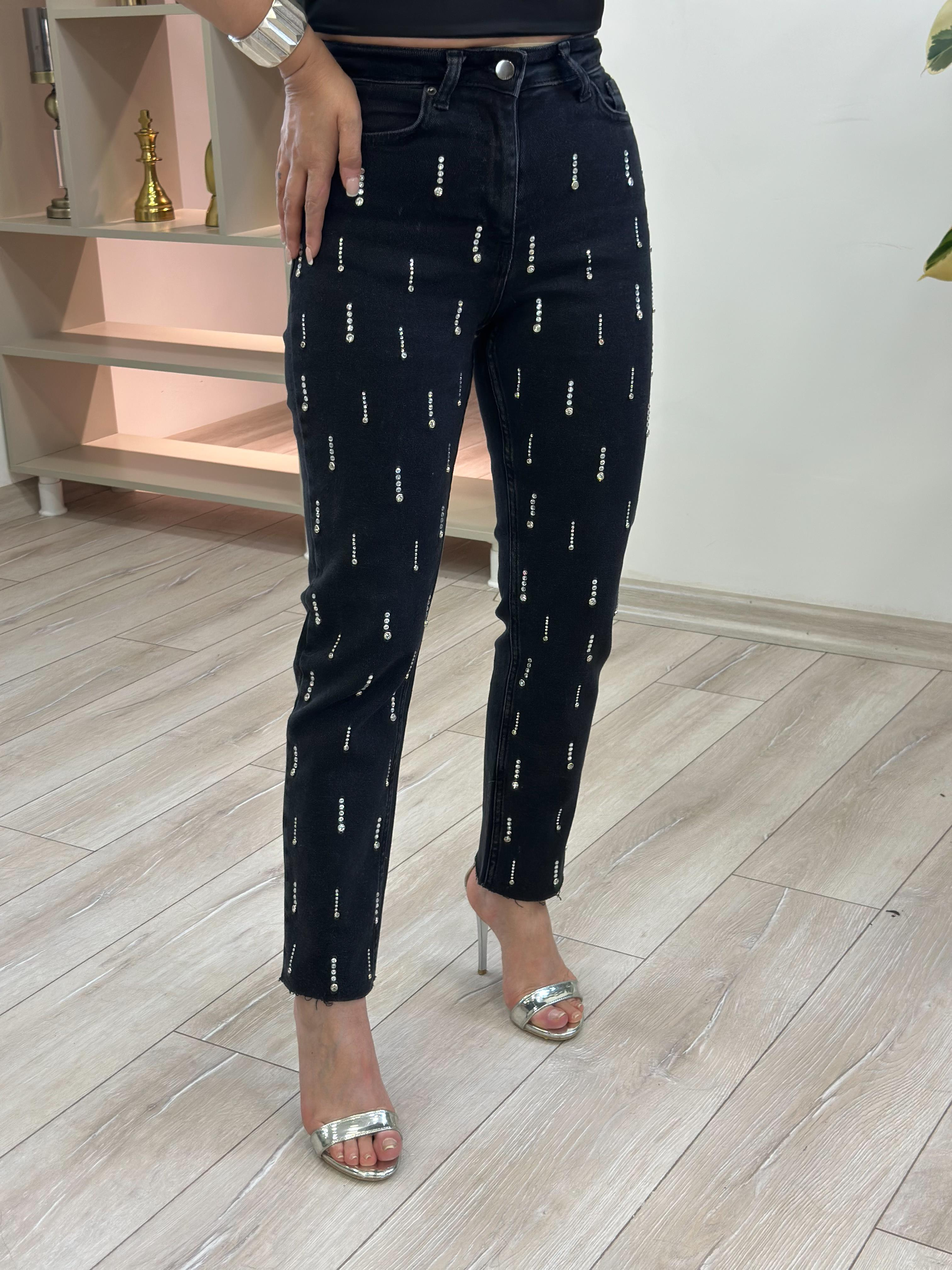 Droplı Taş Detaylı Jean SİYAH-23YALT000069