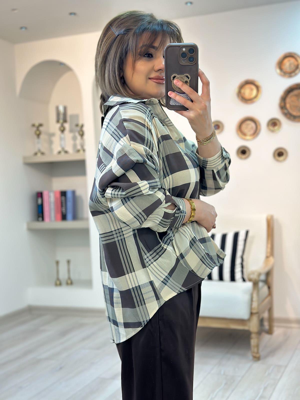 Ekose Detaylı Gömlek KAHVE-23YUST000285