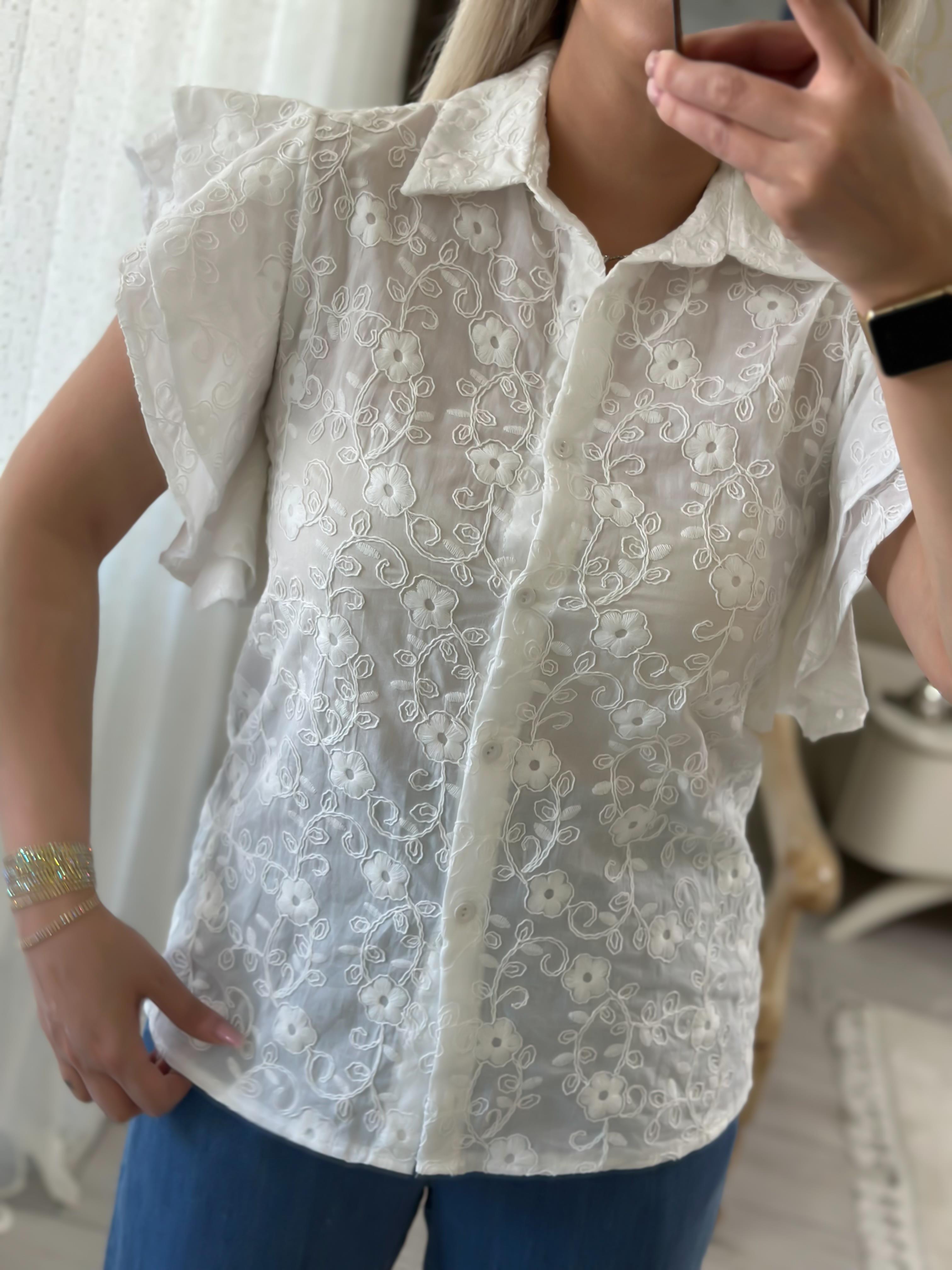 Fisto Kolları Volanlı Premium Kalite Gömlek BEYAZ-23YUST000094