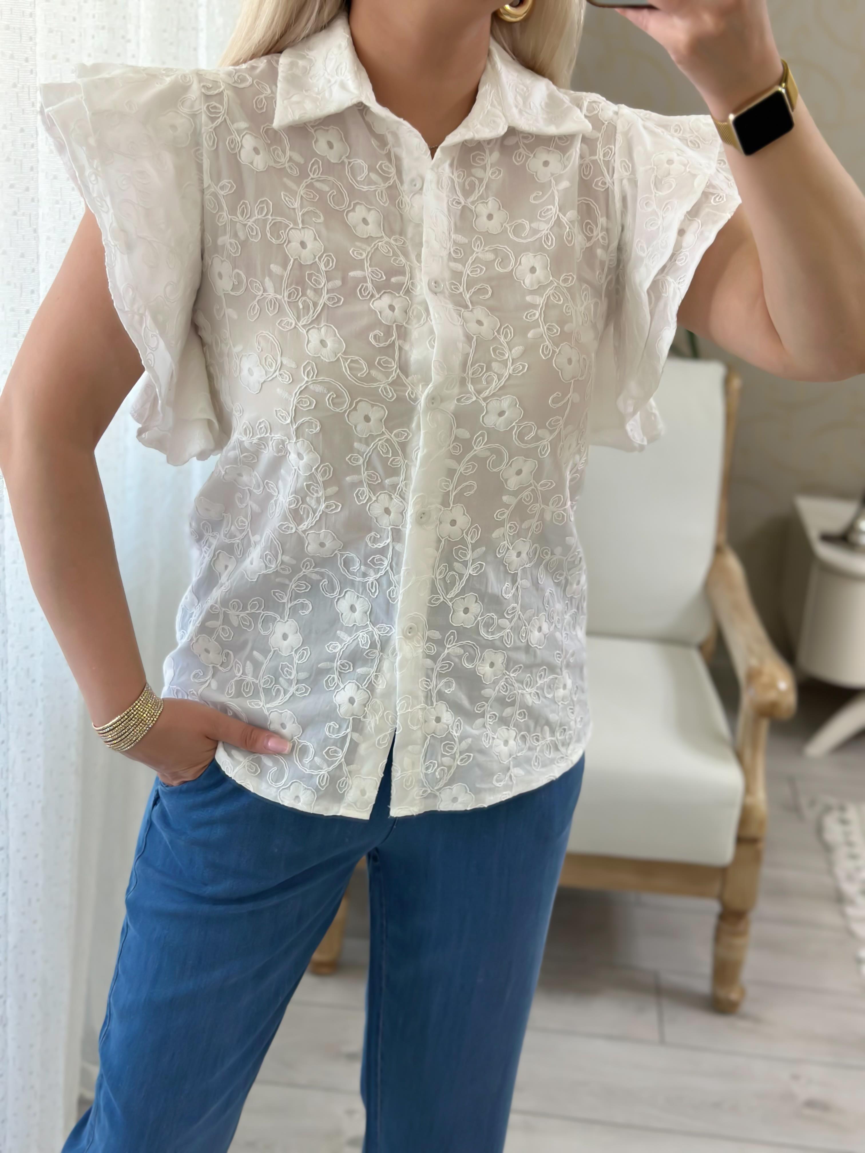 Fisto Kolları Volanlı Premium Kalite Gömlek BEYAZ-23YUST000094