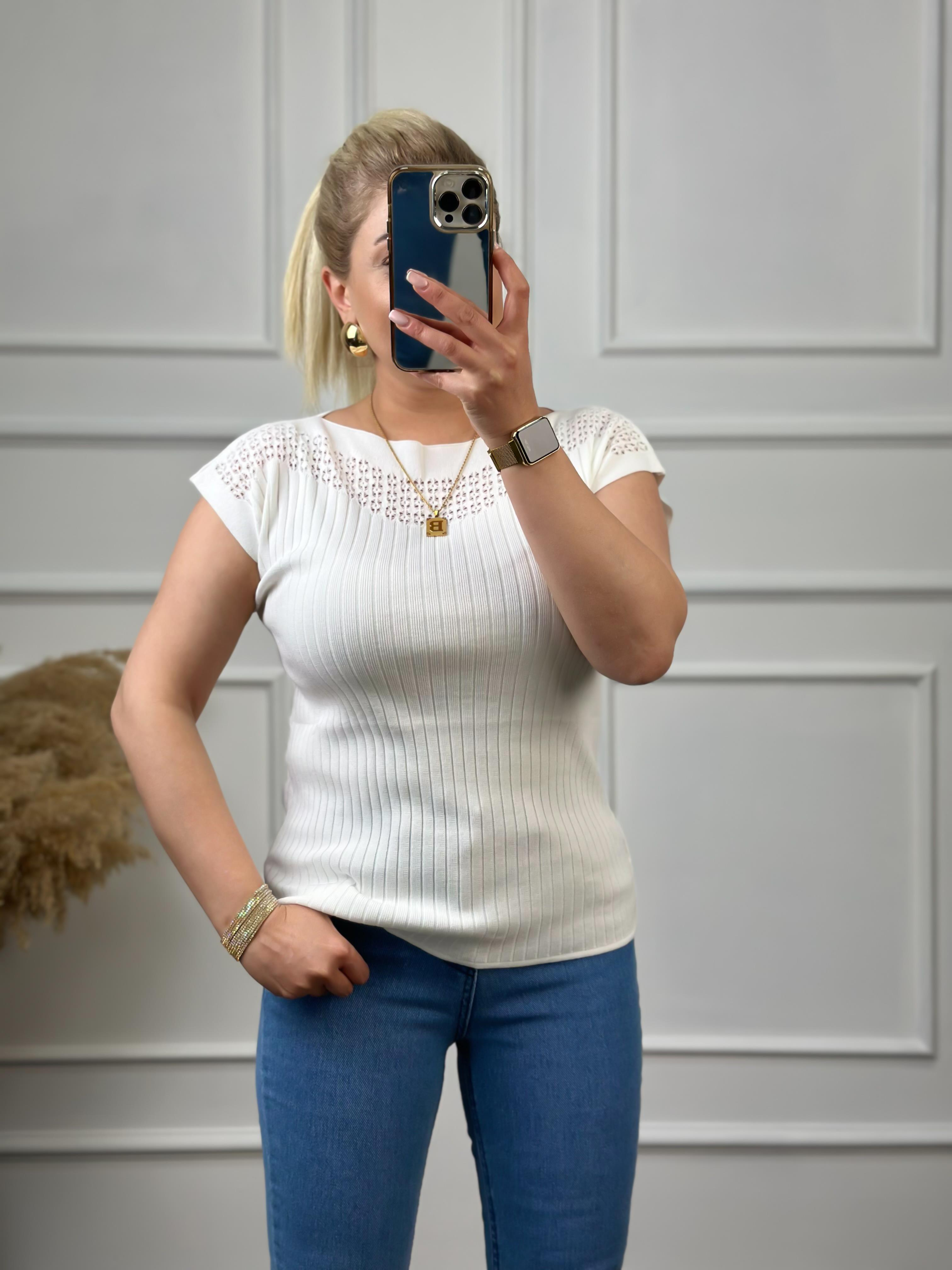 Fitli Kayık Yaka Bluz BEYAZ-23MeUST00083