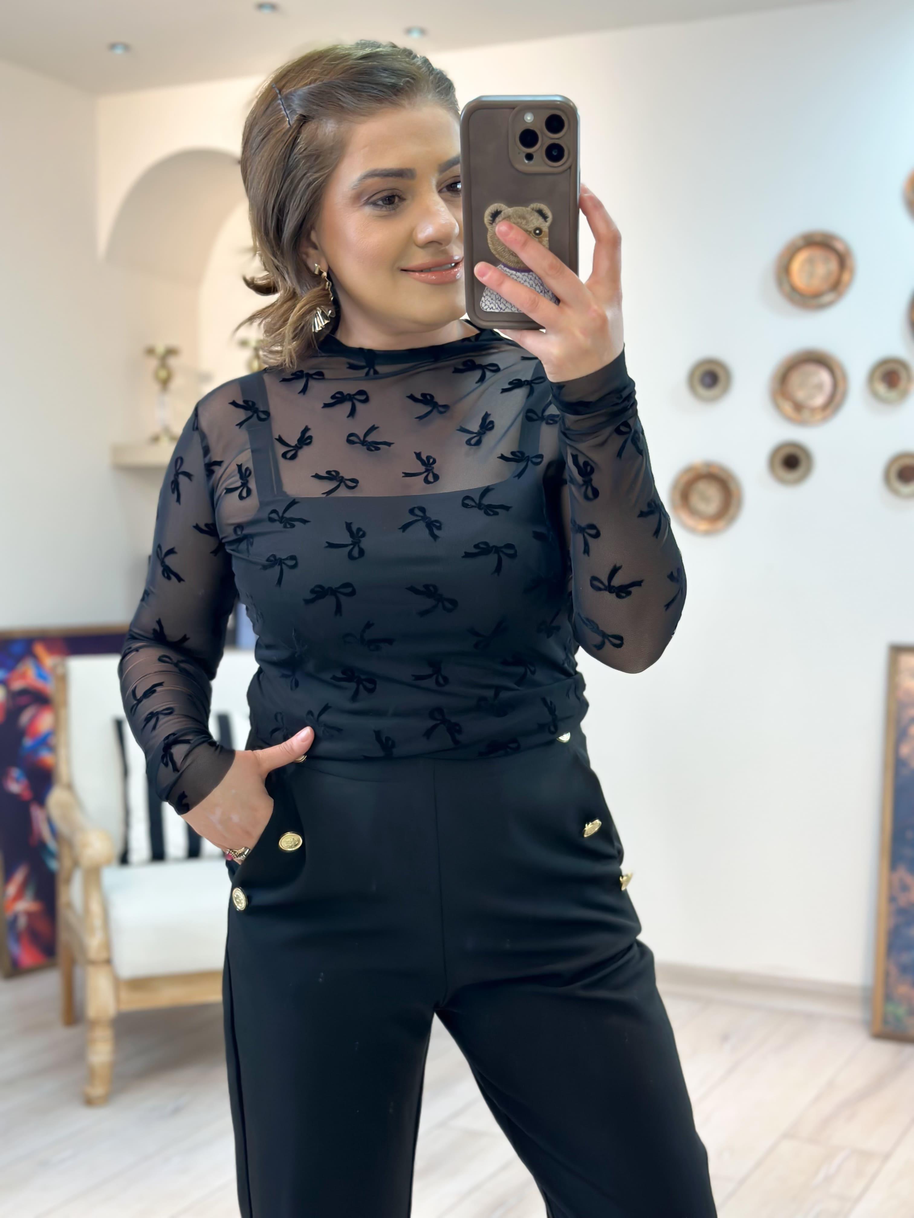 Fiyonk Transparan Bluz SİYAH-23KUST000125