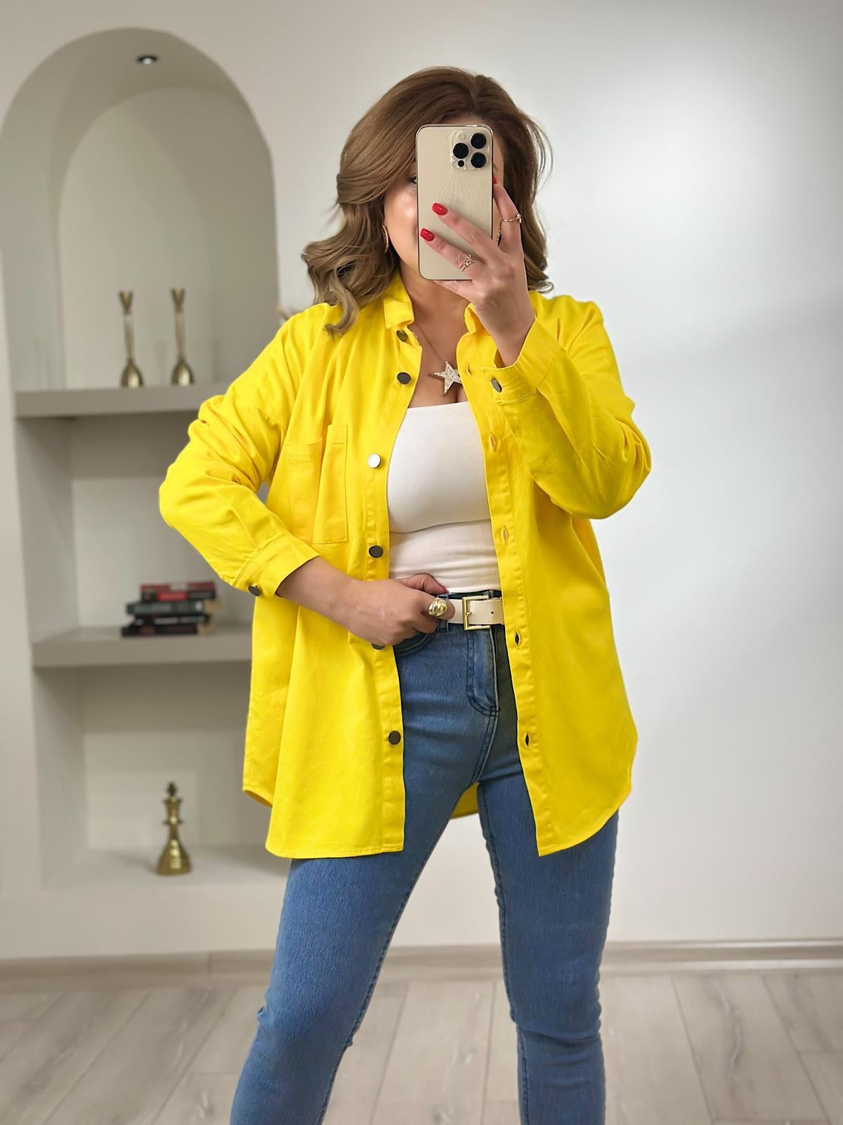 Gabardin  Gömlek Sarı-23MeUST00103