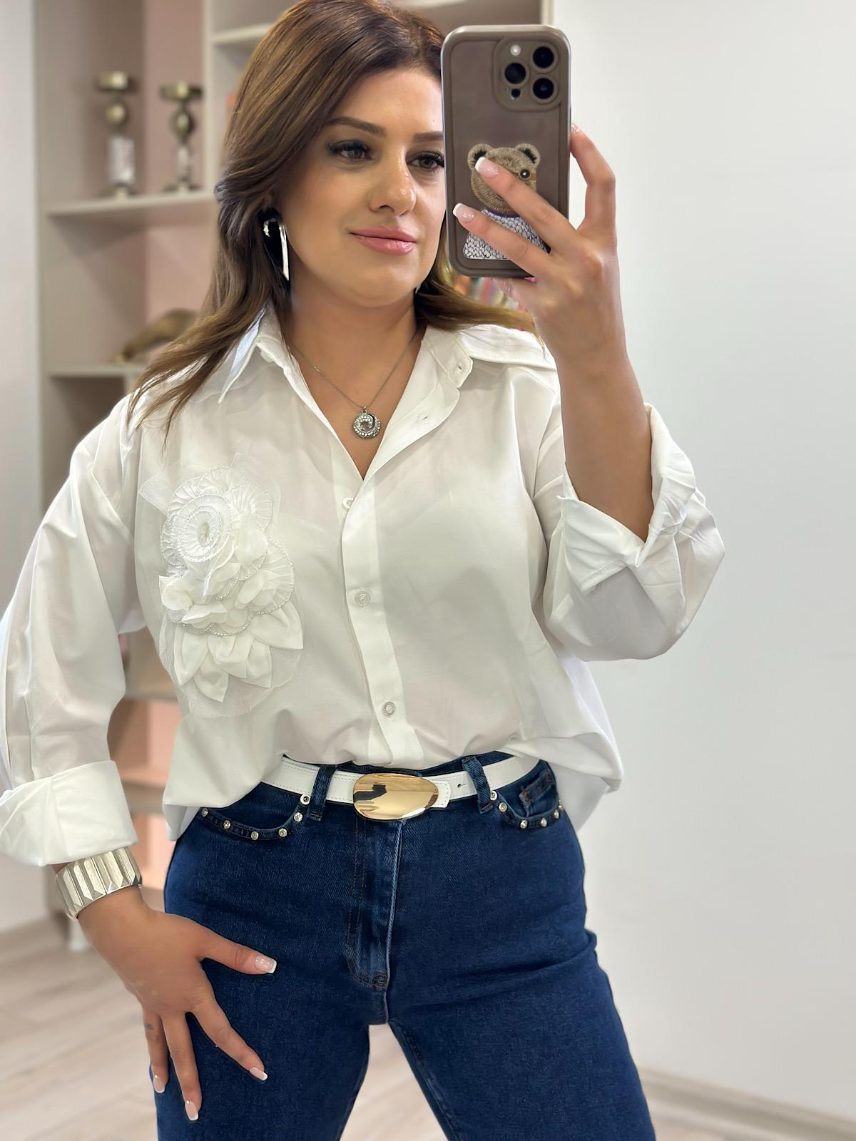 Gül Detaylı Oversize Gömlek EKRU-23YUST000238