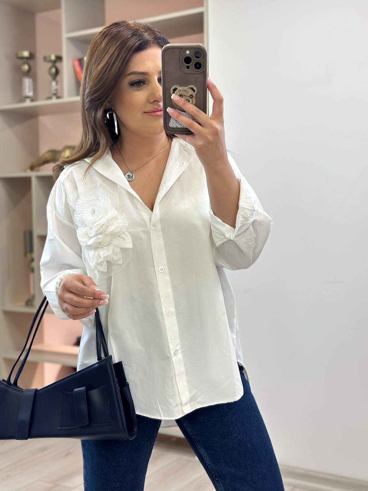 Gül Detaylı Oversize Gömlek EKRU-23YUST000238