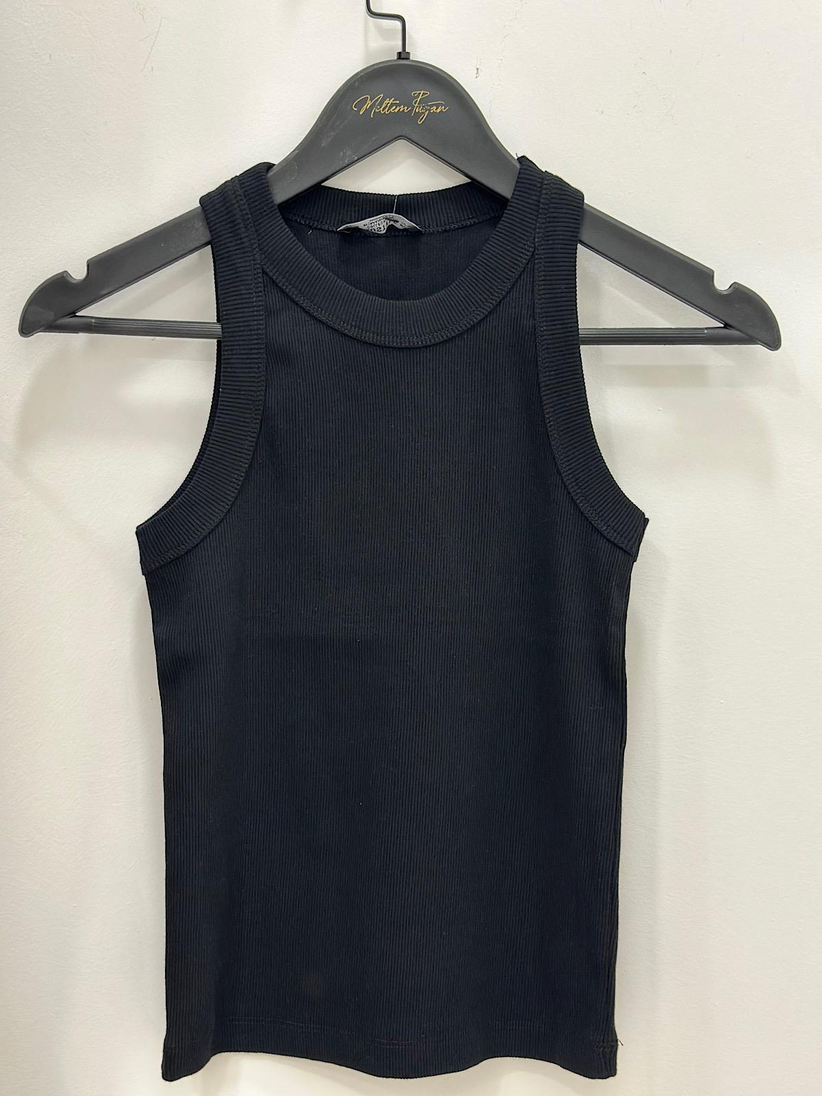 Halter Yaka Fitli Örme Atlet SİYAH-23YUST000172