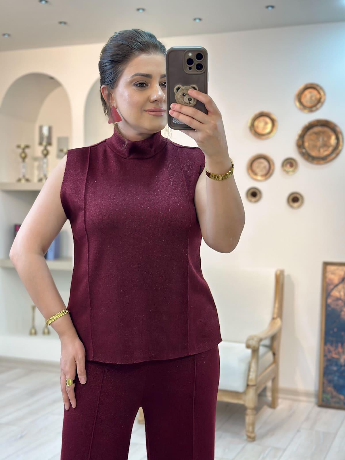 Halter Yaka Simli Bluz BORDO-23MeUST00112