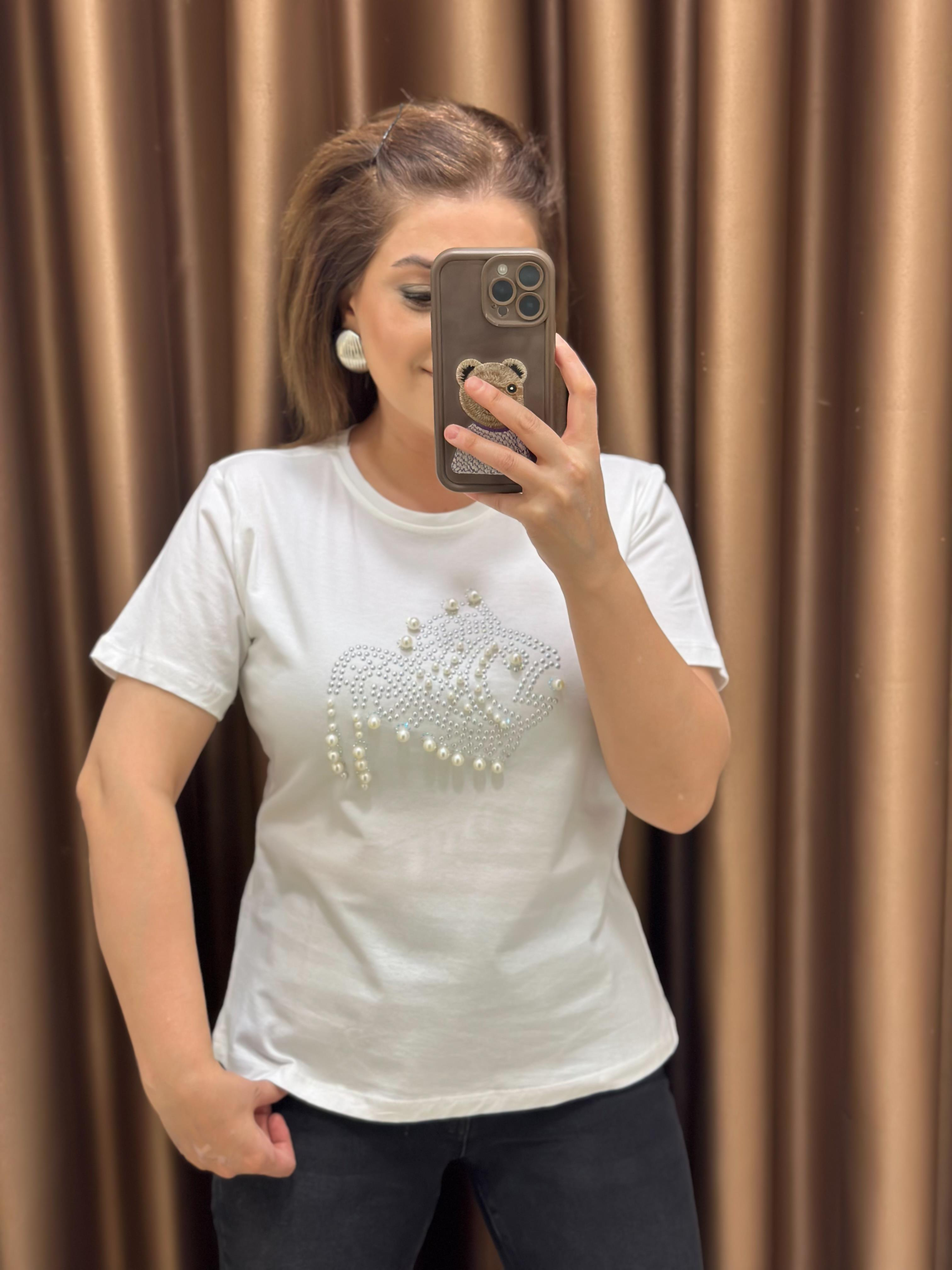 İnci Balık Detaylı Tshirt EKRU-23YUST000246