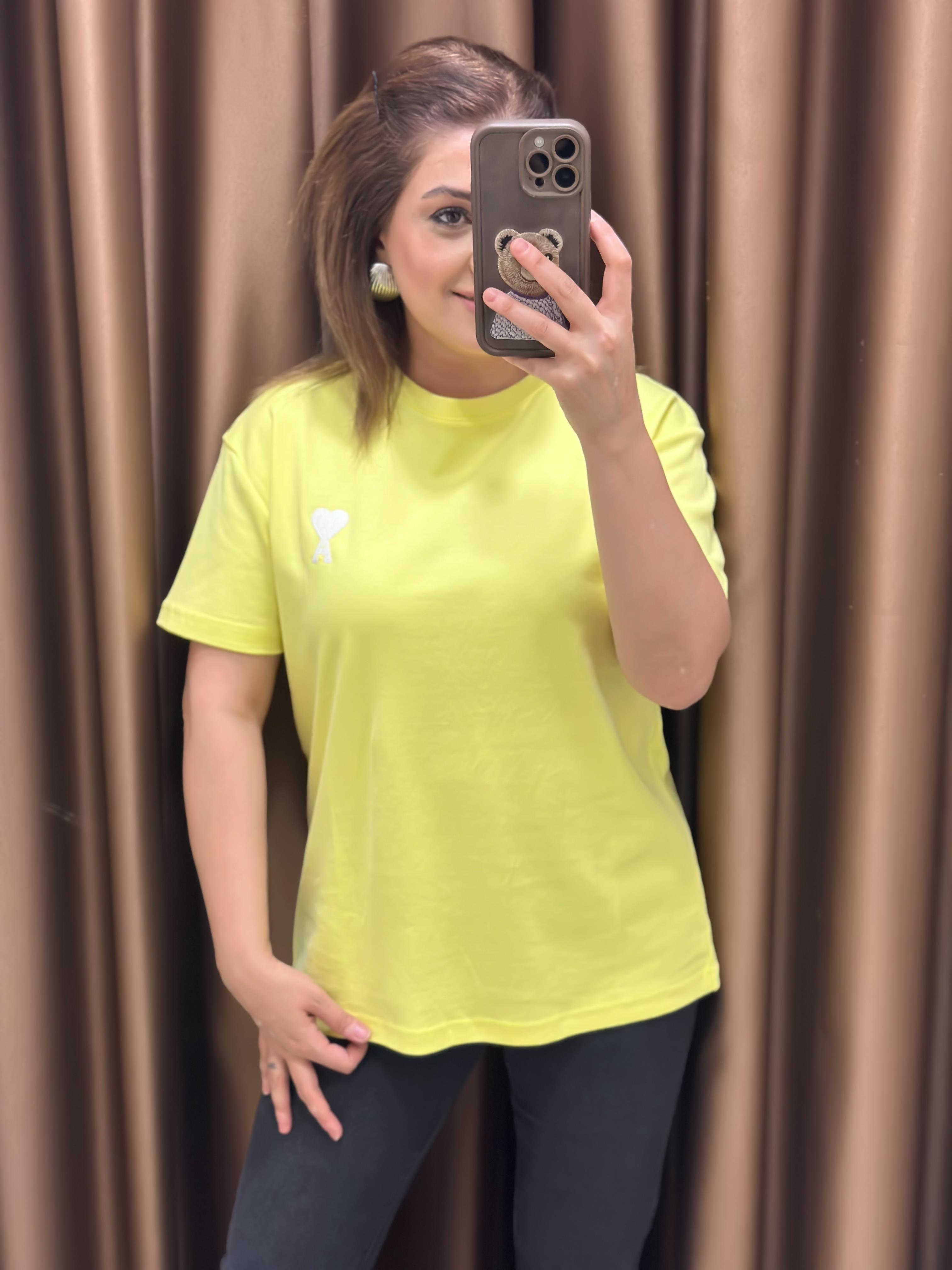 Kalp Detaylı Orjinal Marka Tshirt Sarı-23YUST000275