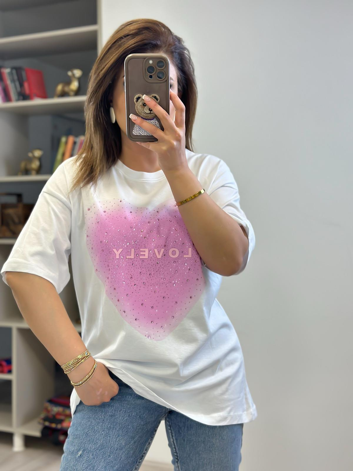 Kalp Detaylı Tshirt BEYAZ-23YUST000232
