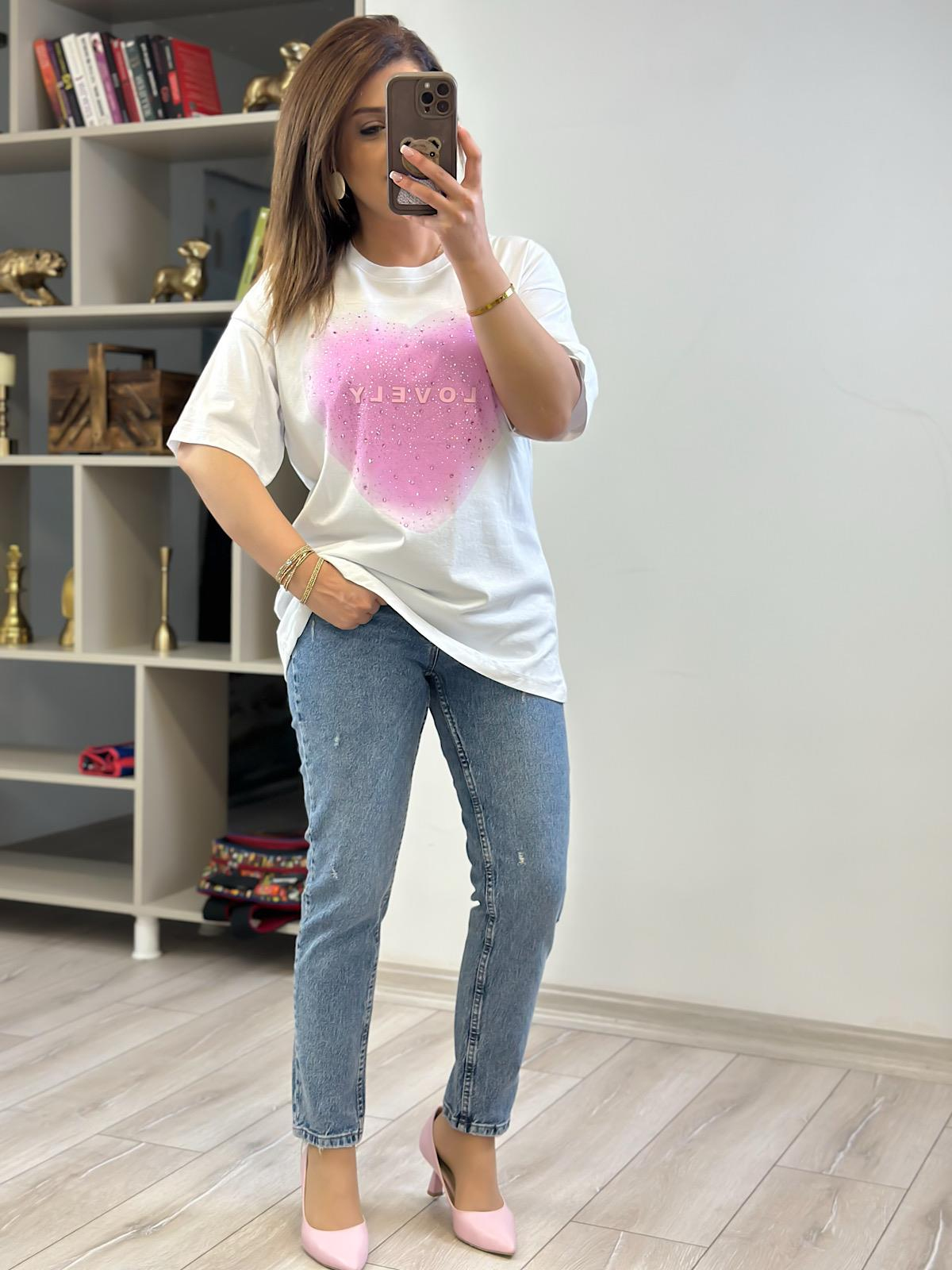 Kalp Detaylı Tshirt BEYAZ-23YUST000232