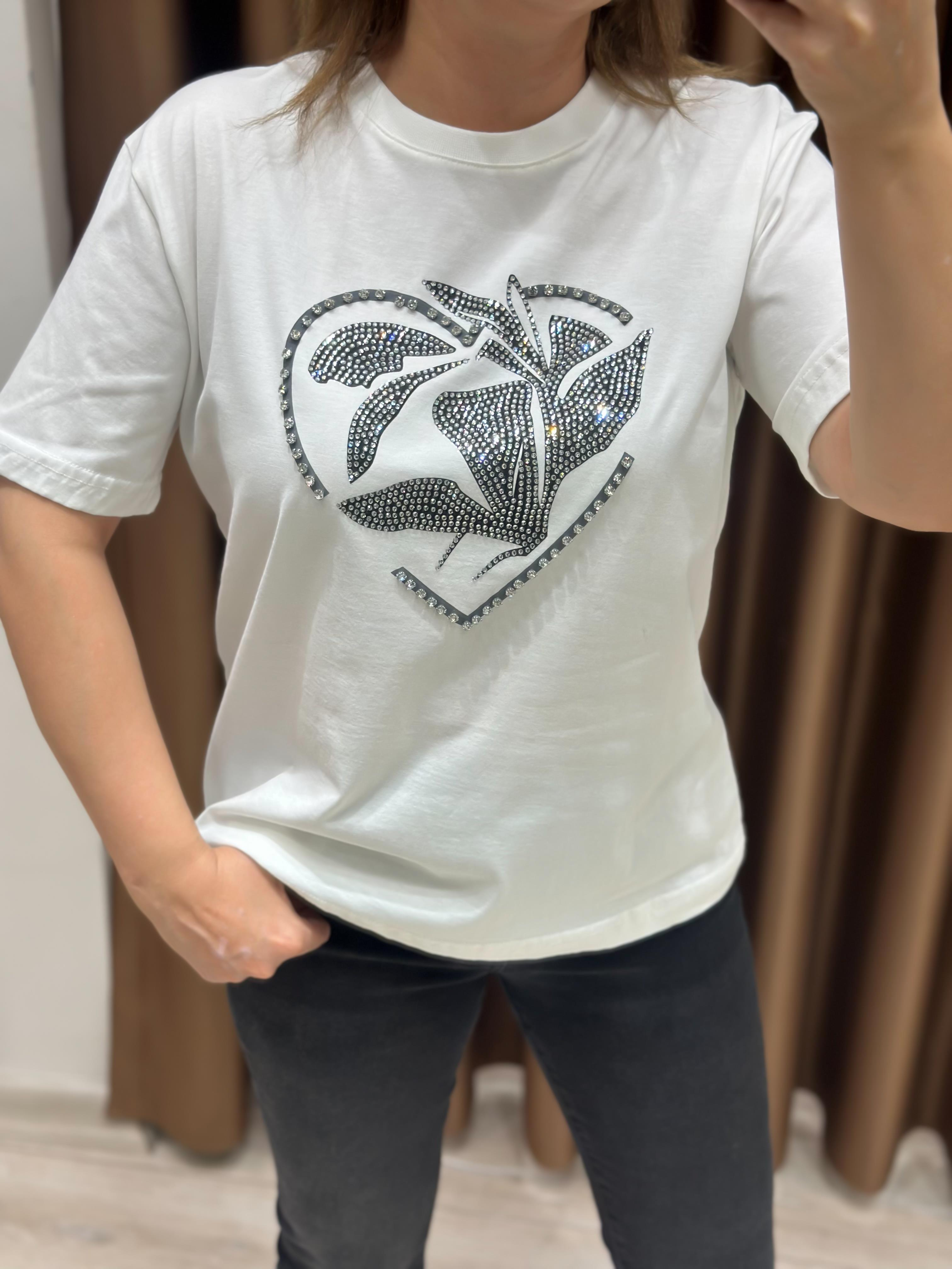 Kalp Taş Desenli Tshirt BEYAZ-23YUST000266