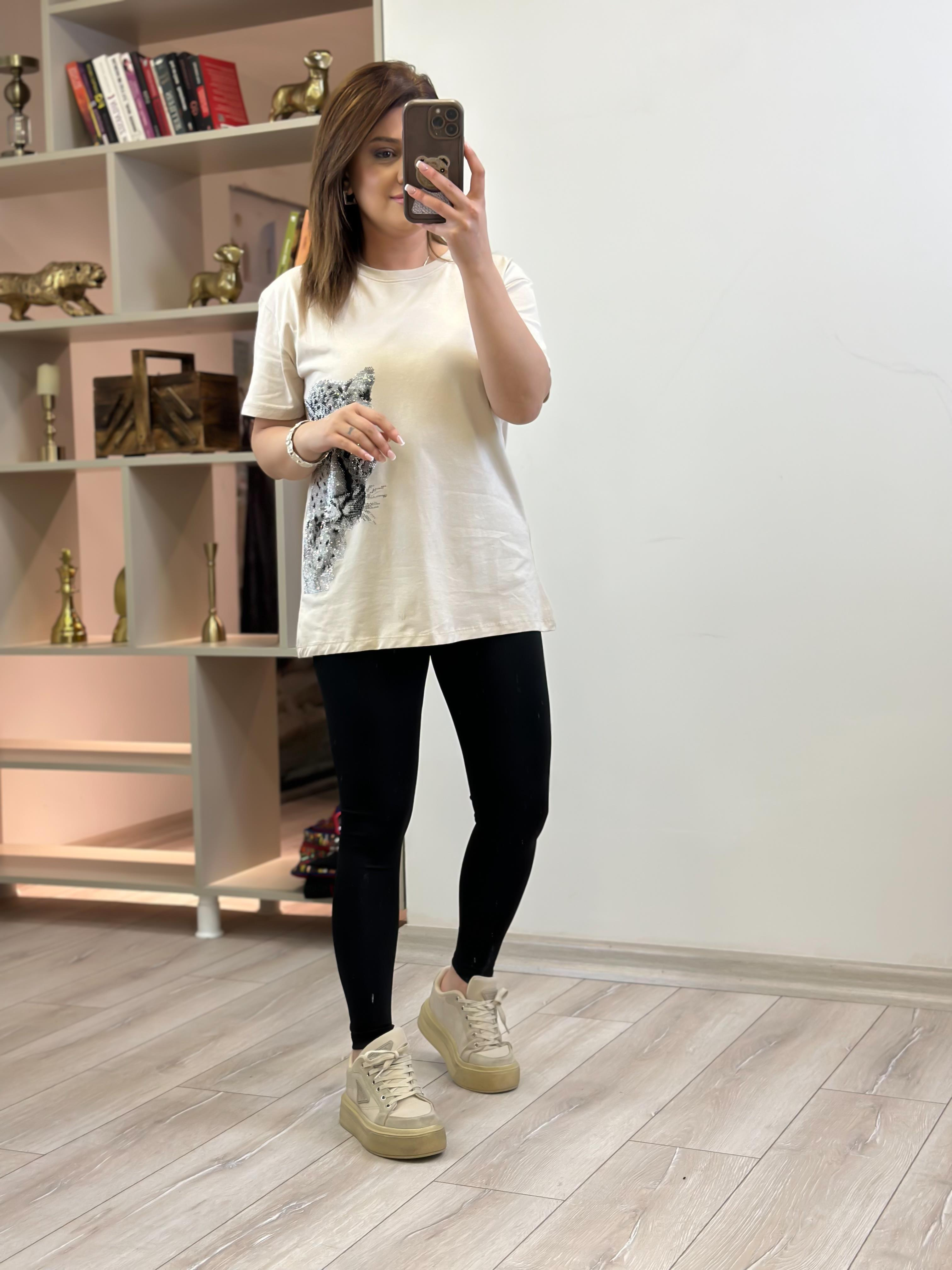 Kaplan Baskılı Tshirt BEJ-23YUST000228