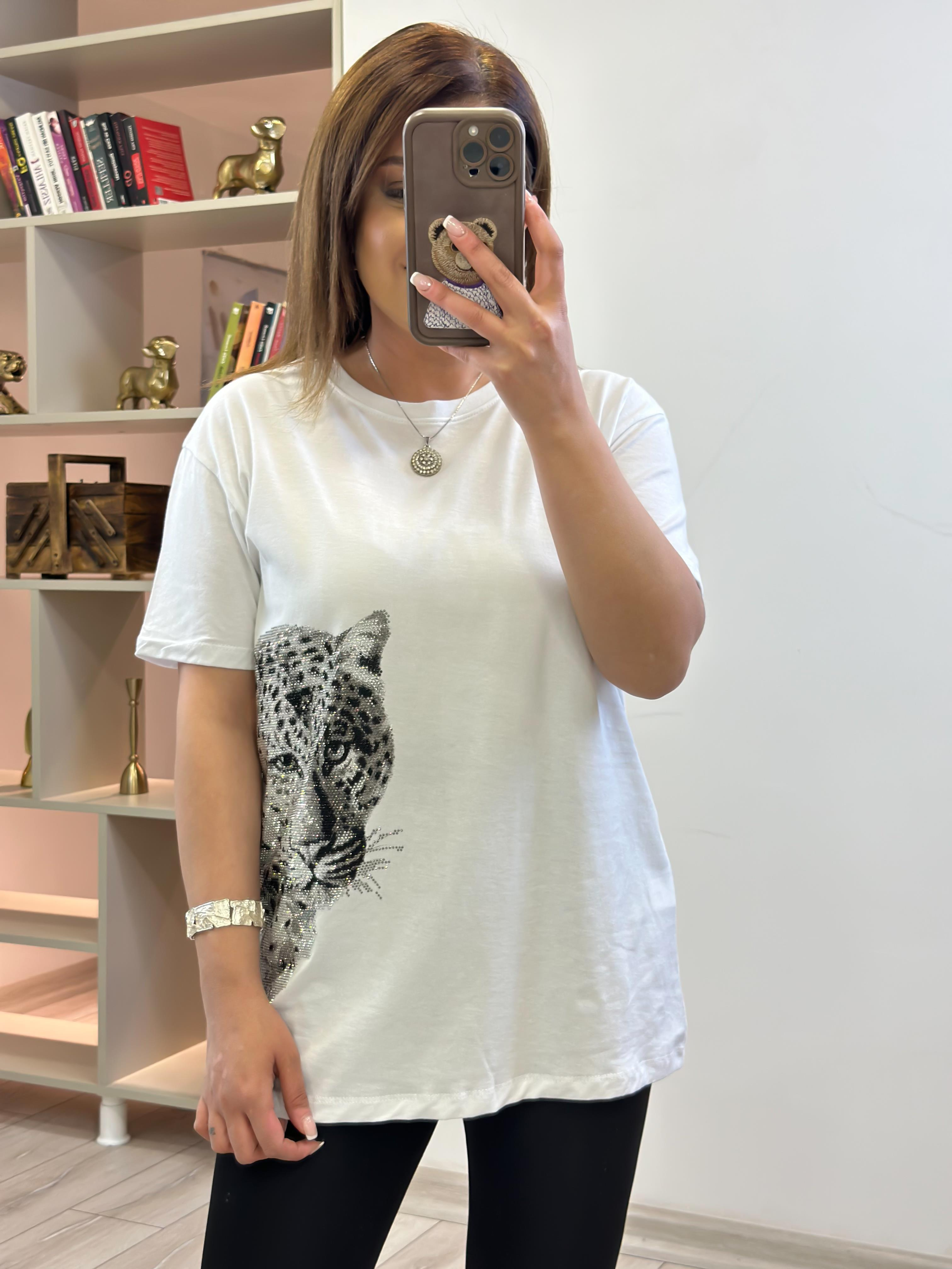 Kaplan Baskılı Tshirt BEYAZ-23YUST000228