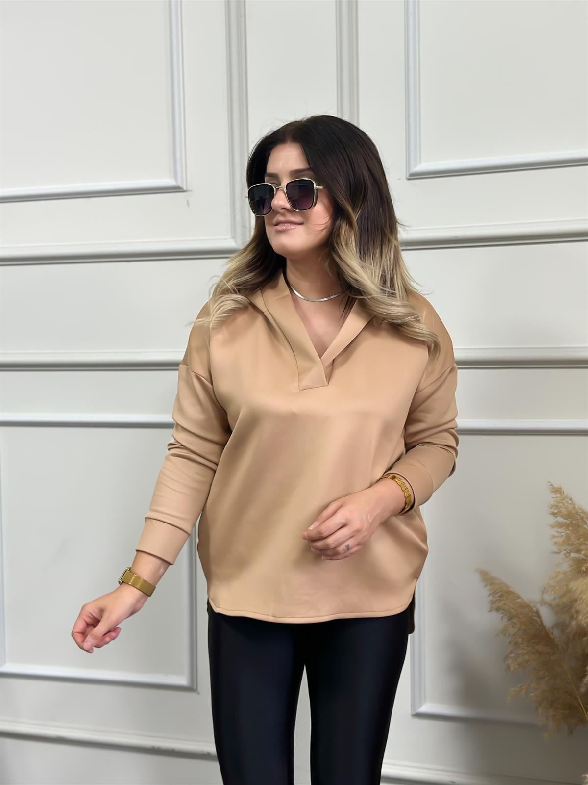 Kapşonlu Scuba Sweatshırt CAMEL-23KUST000009
